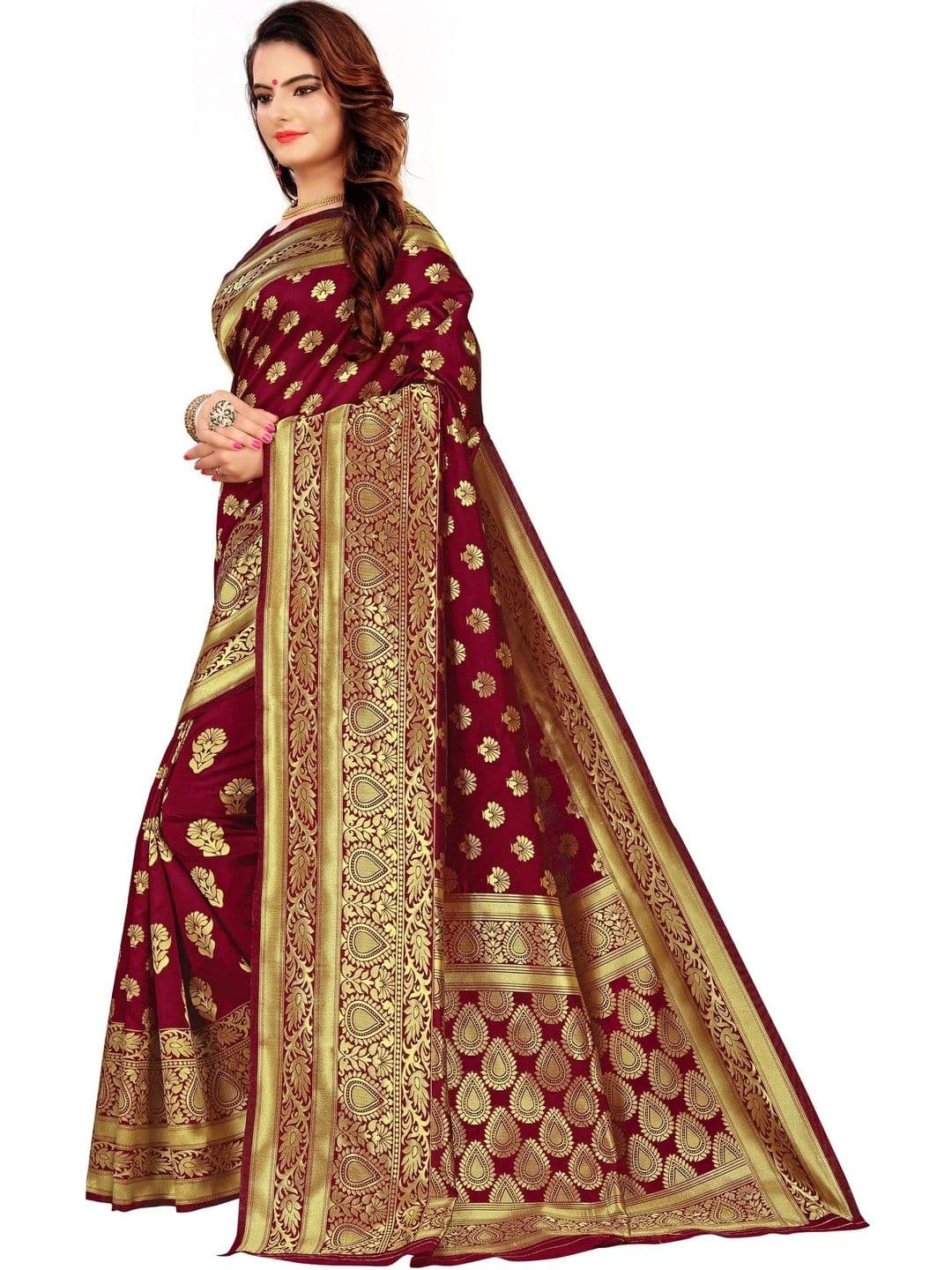 TINA FASHION Floral Zari Art Silk Fusion Banarasi Saree thumbnail 4