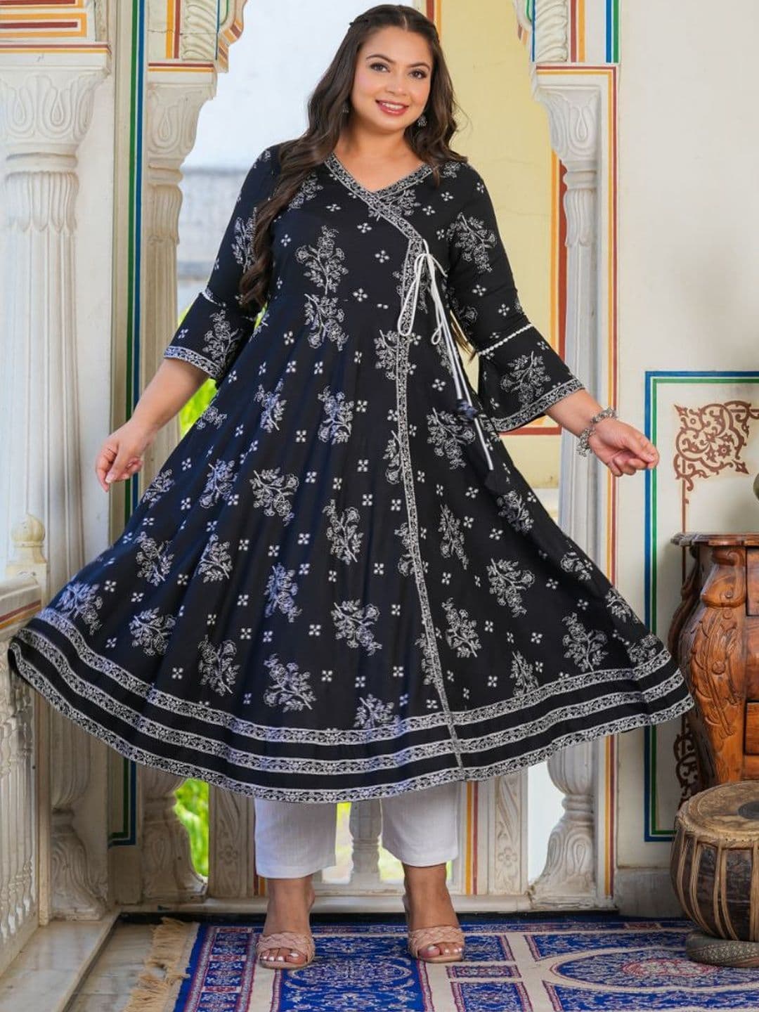 KALINI Women Floral Viscose Rayon Anarkali Kurtas thumbnail 5