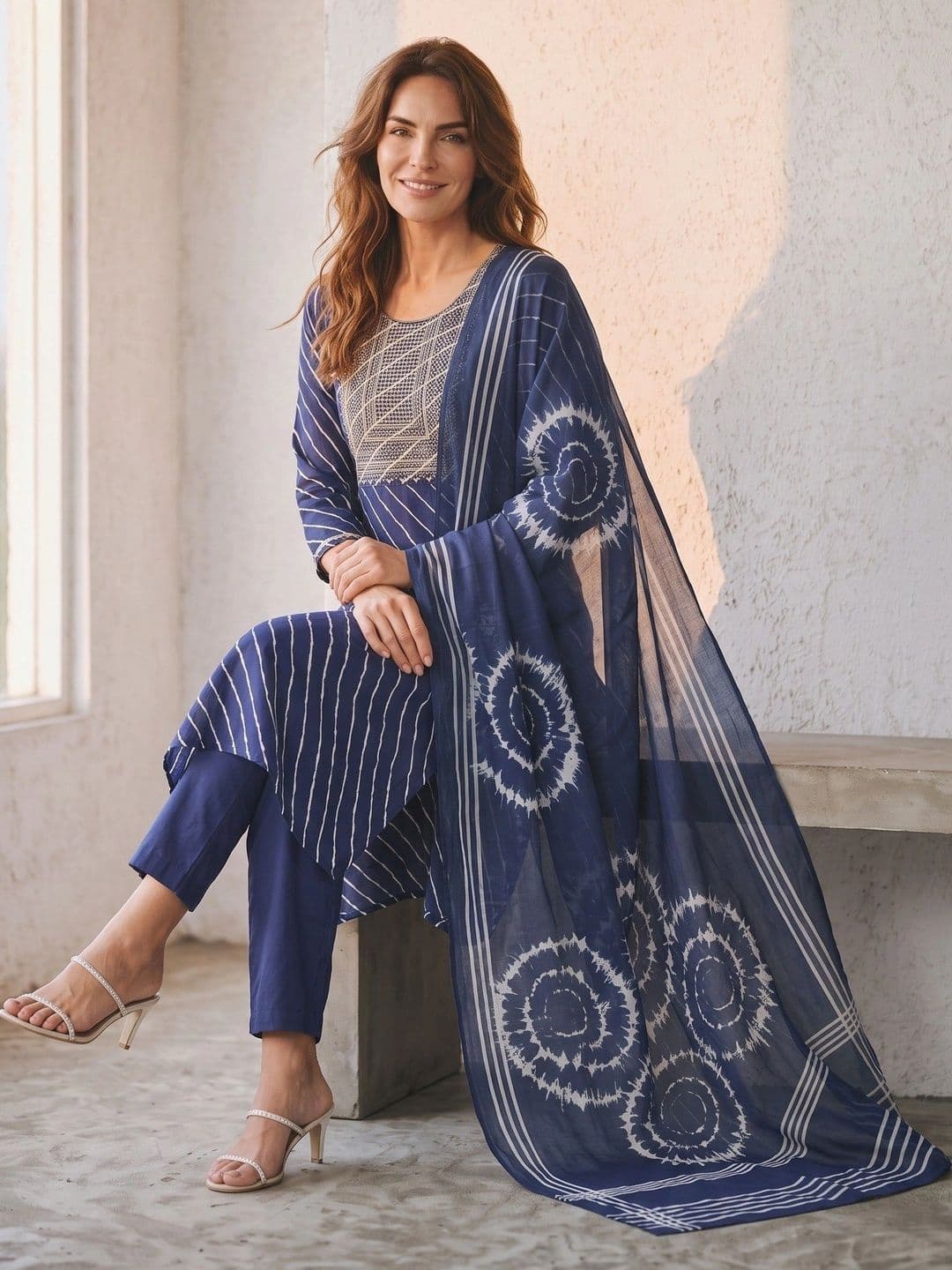 KALINI Women Ethnic Motifs Printed Regular Thread Work Kurta with Trousers & With Dupatta thumbnail 5