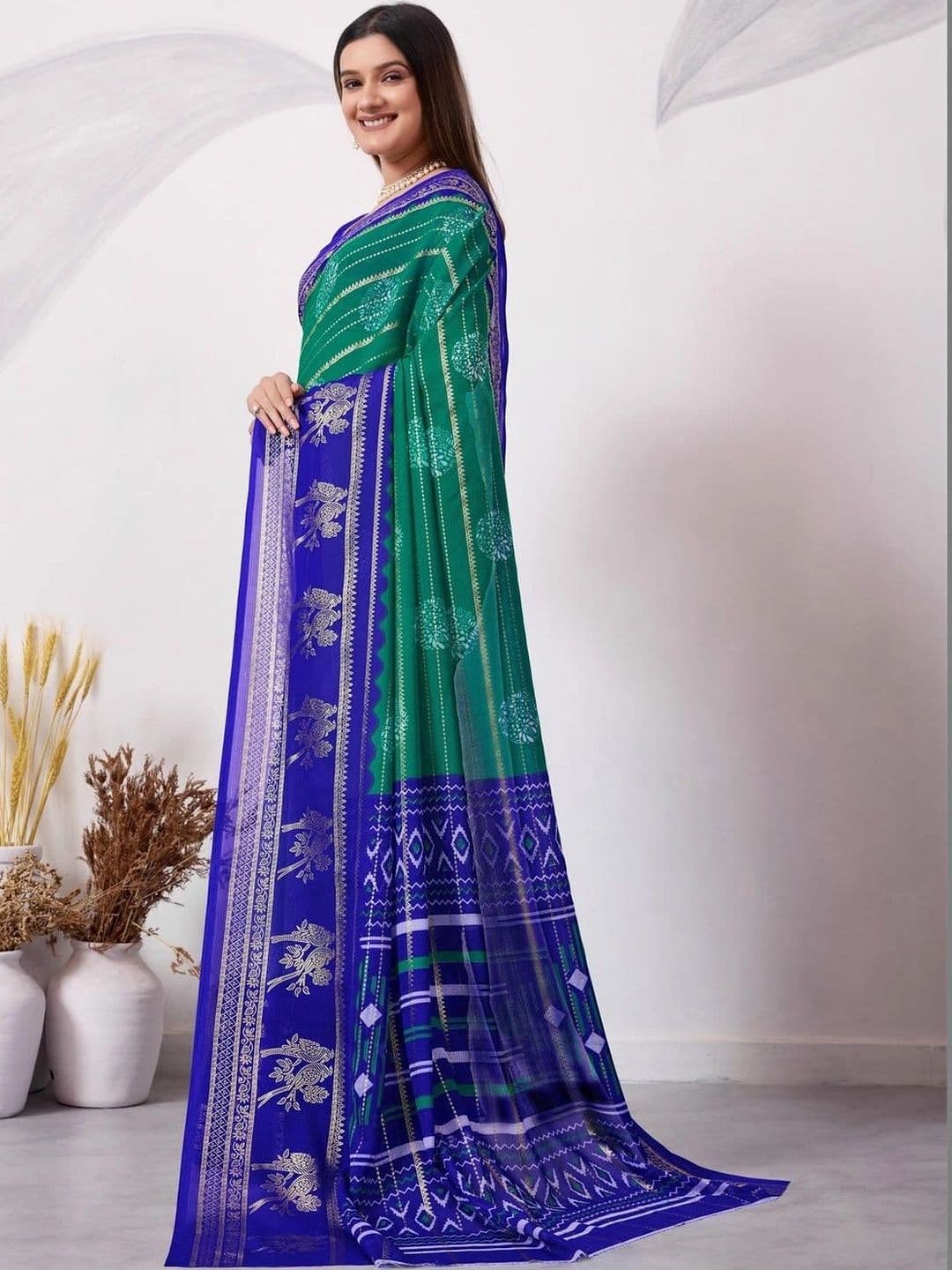 Pixie lane Zari Pure Georgette Paithani Saree thumbnail 3