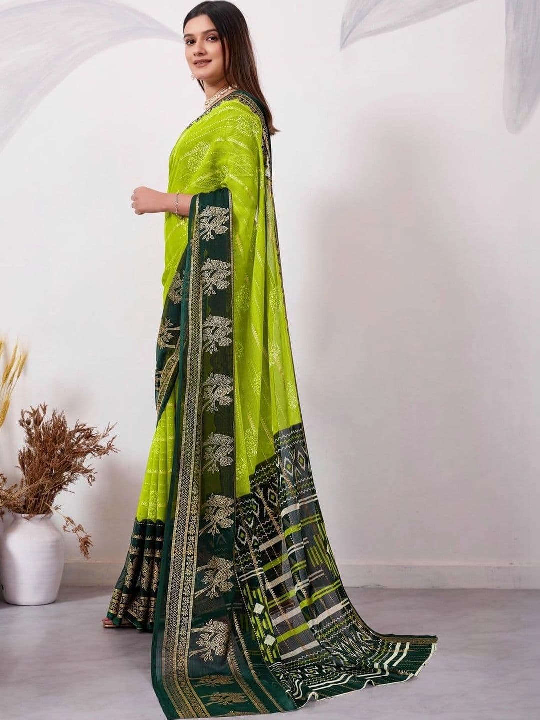 Pixie lane Zari Pure Georgette Paithani Saree thumbnail 6