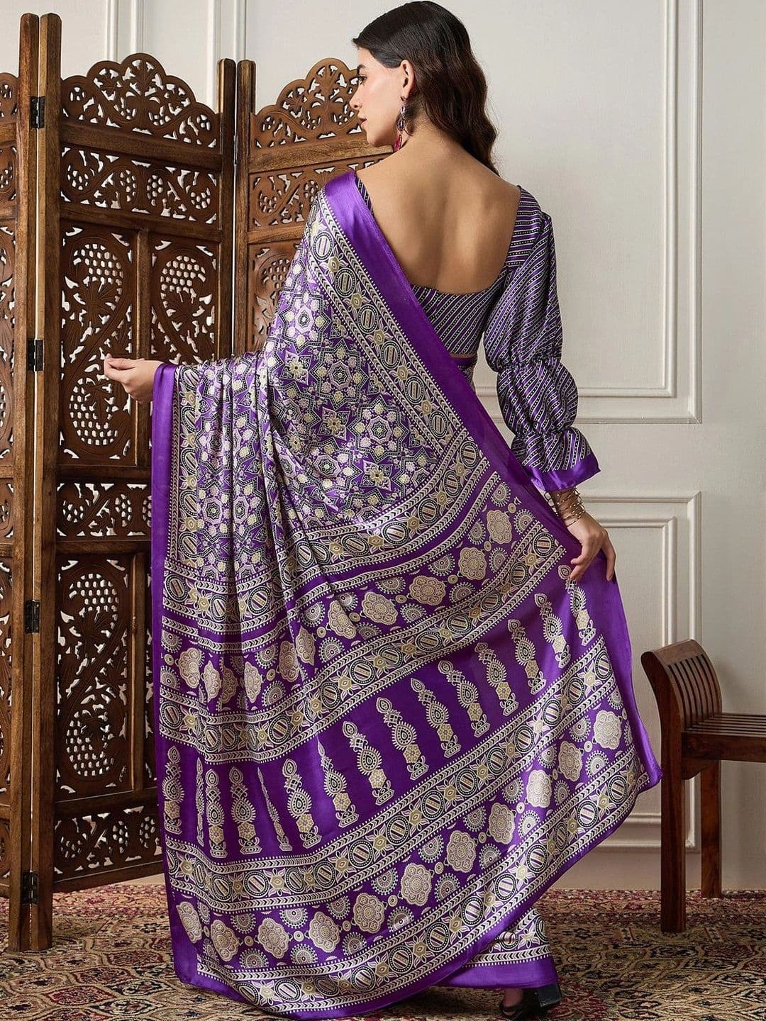 Saree mall Ajrak Block Pure Crepe Designer Block Print Sarees thumbnail 6