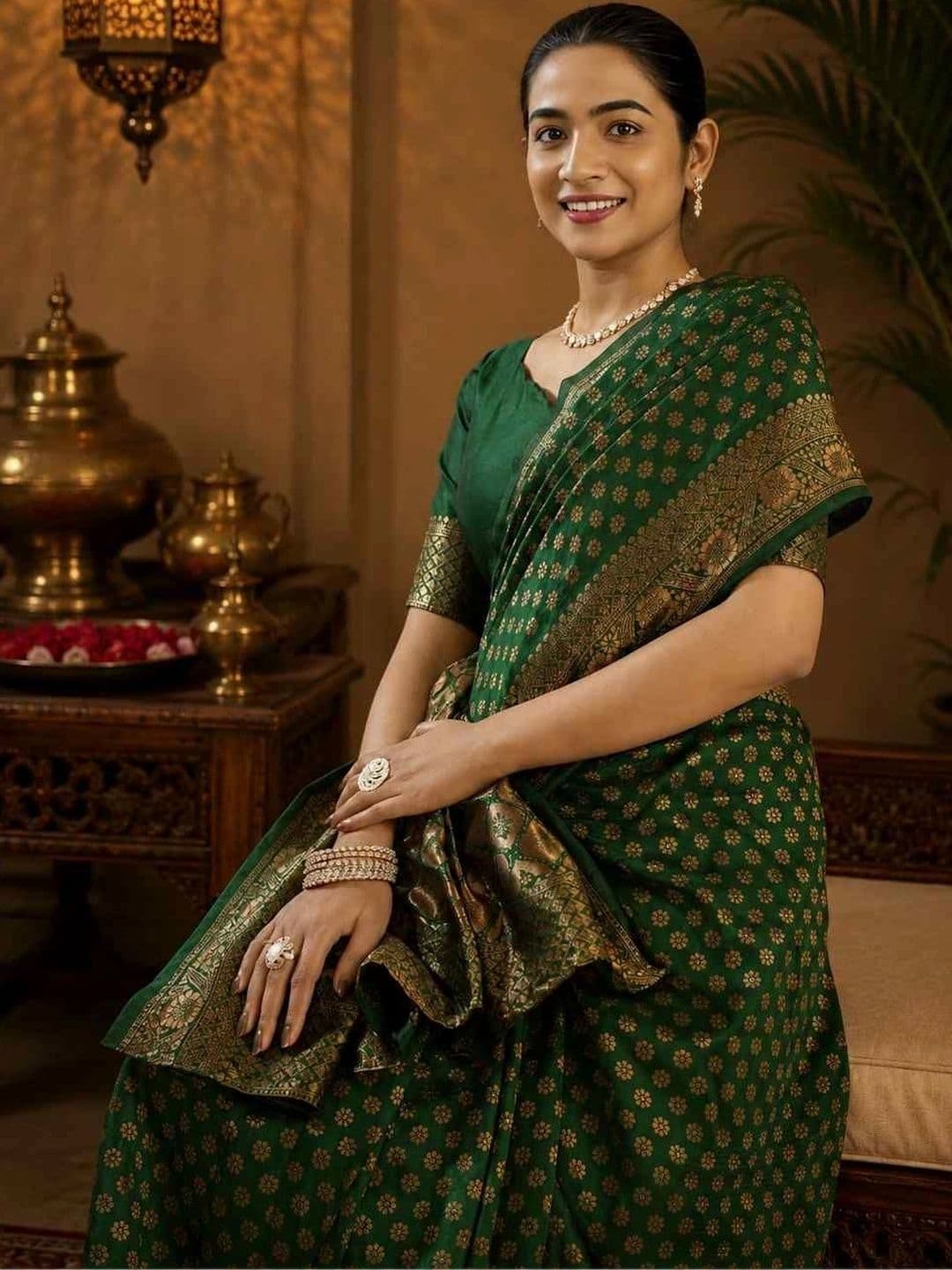 HERE&NOW Woven Design Zari Jute Silk Banarasi Saree thumbnail 4