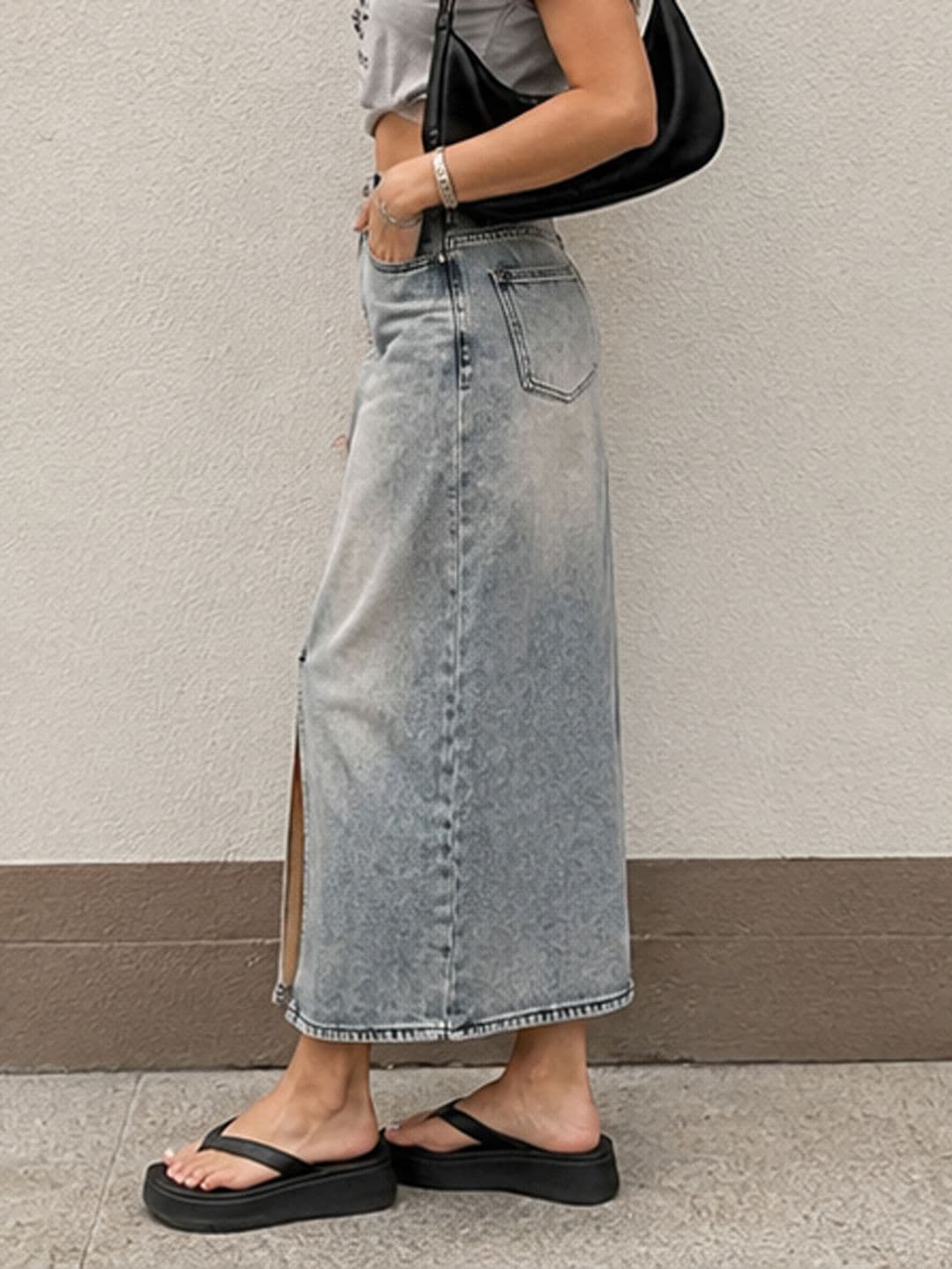 StyleCast Women Pure Cotton Washed Front Slit Midi A-Line Skirt thumbnail 2