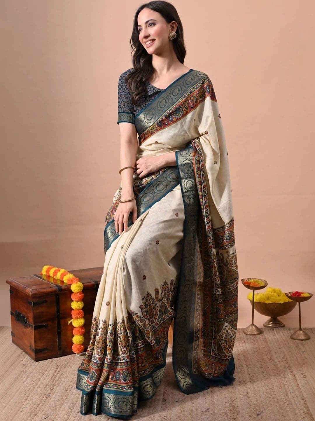 KALINI Woven Design Zari Silk Cotton Saree thumbnail 4