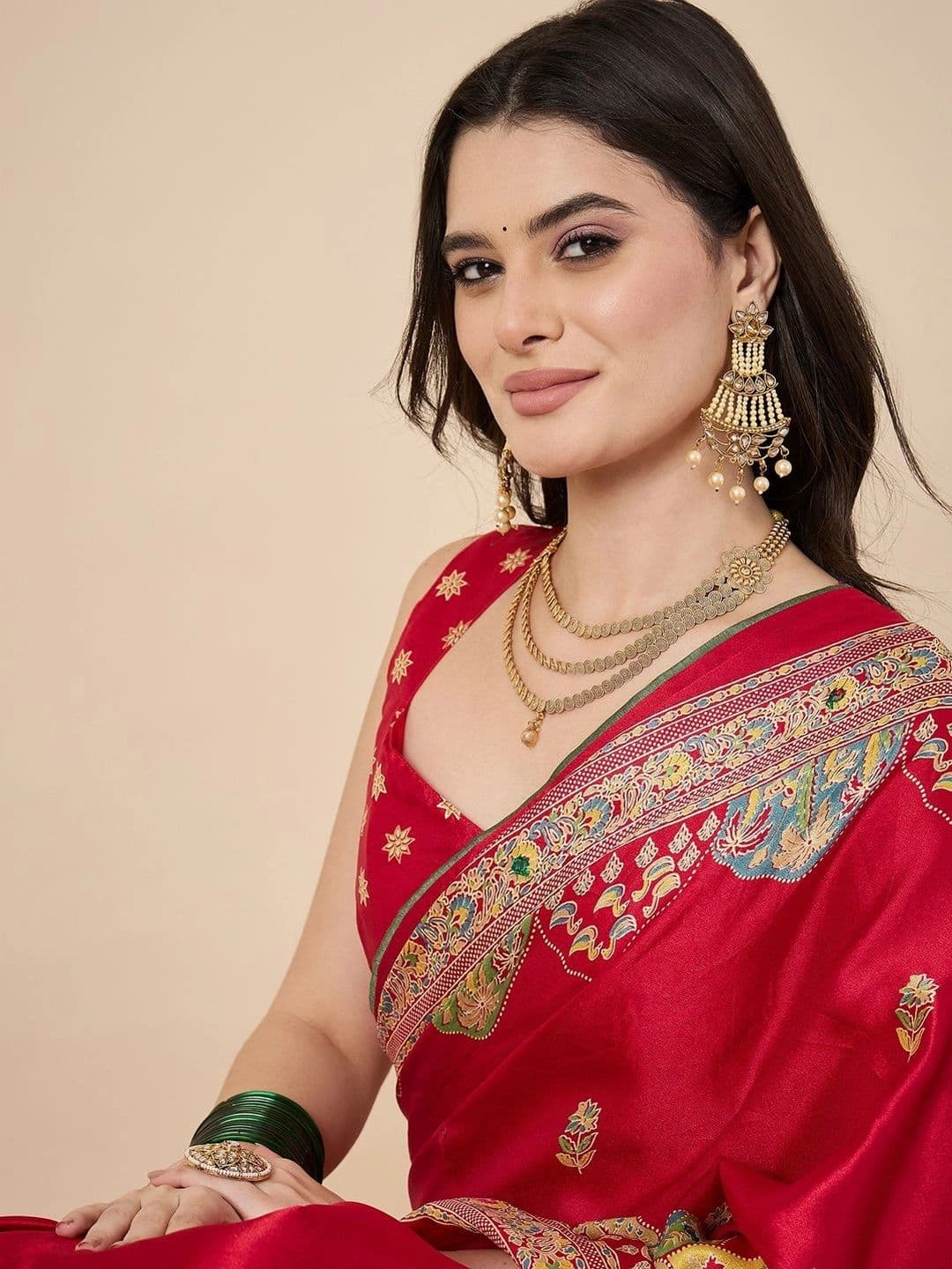 Sangria Ethnic Motifs Mirror Work Poly Georgette Designer Saree thumbnail 6