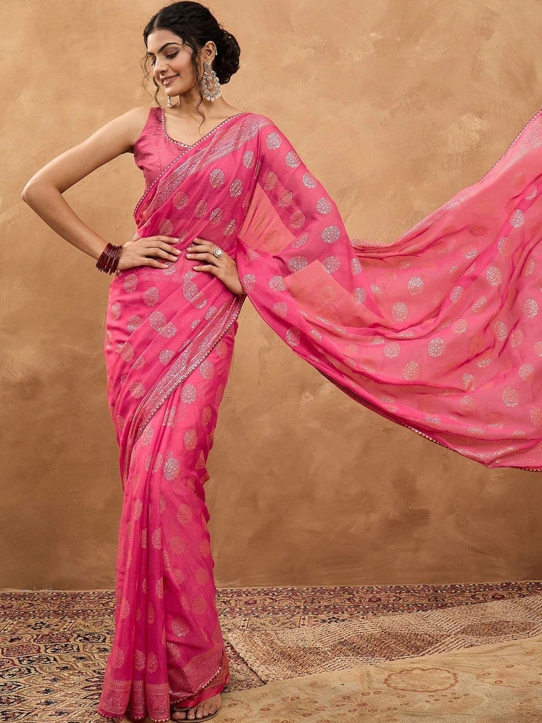 Sangria Embellished Zari Poly Chiffon Designer Chanderi Saree thumbnail 5