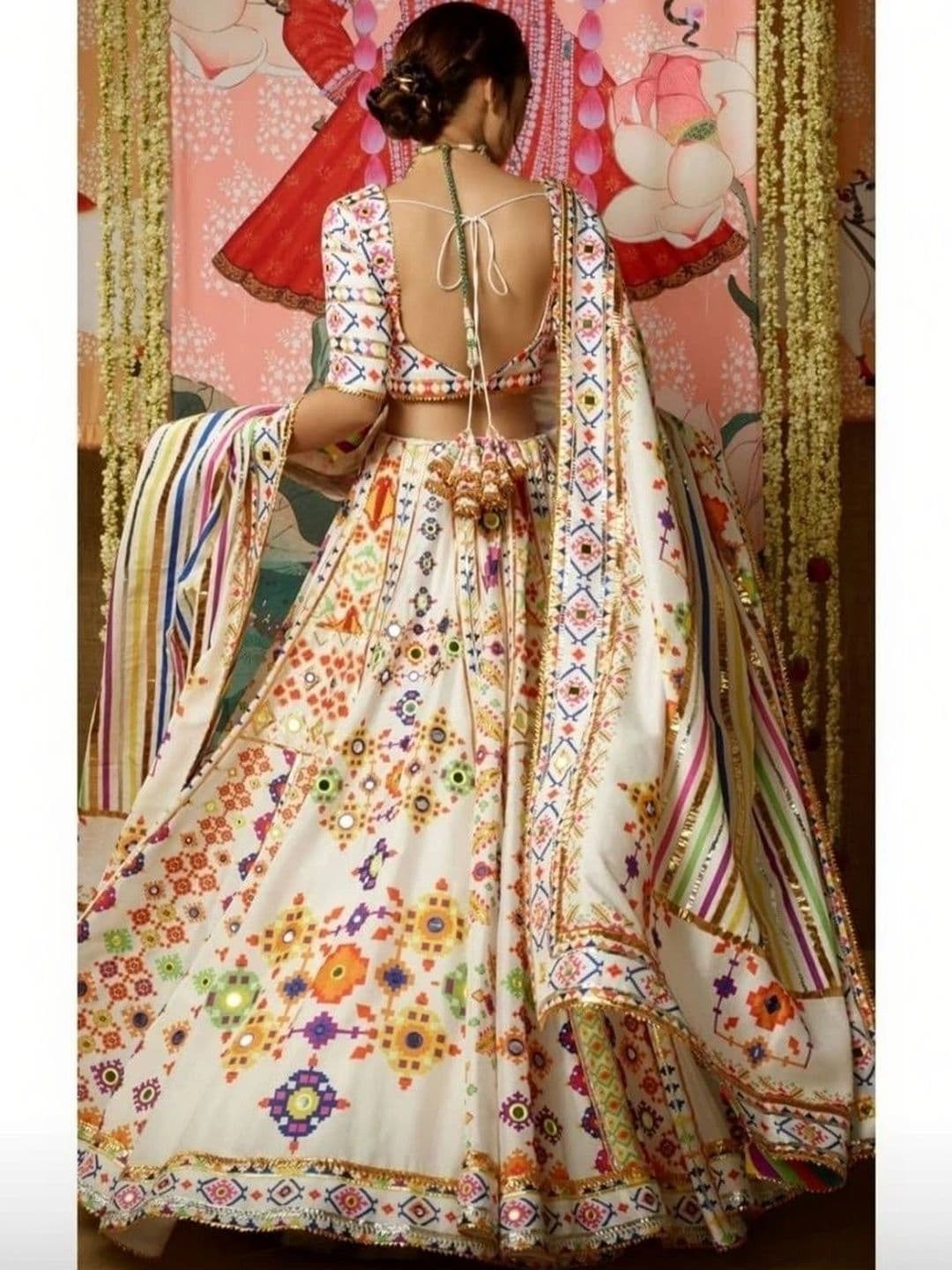 Sangria Printed Mirror Work Semi-Stitched Lehenga & Unstitched Blouse With Dupatta thumbnail 5
