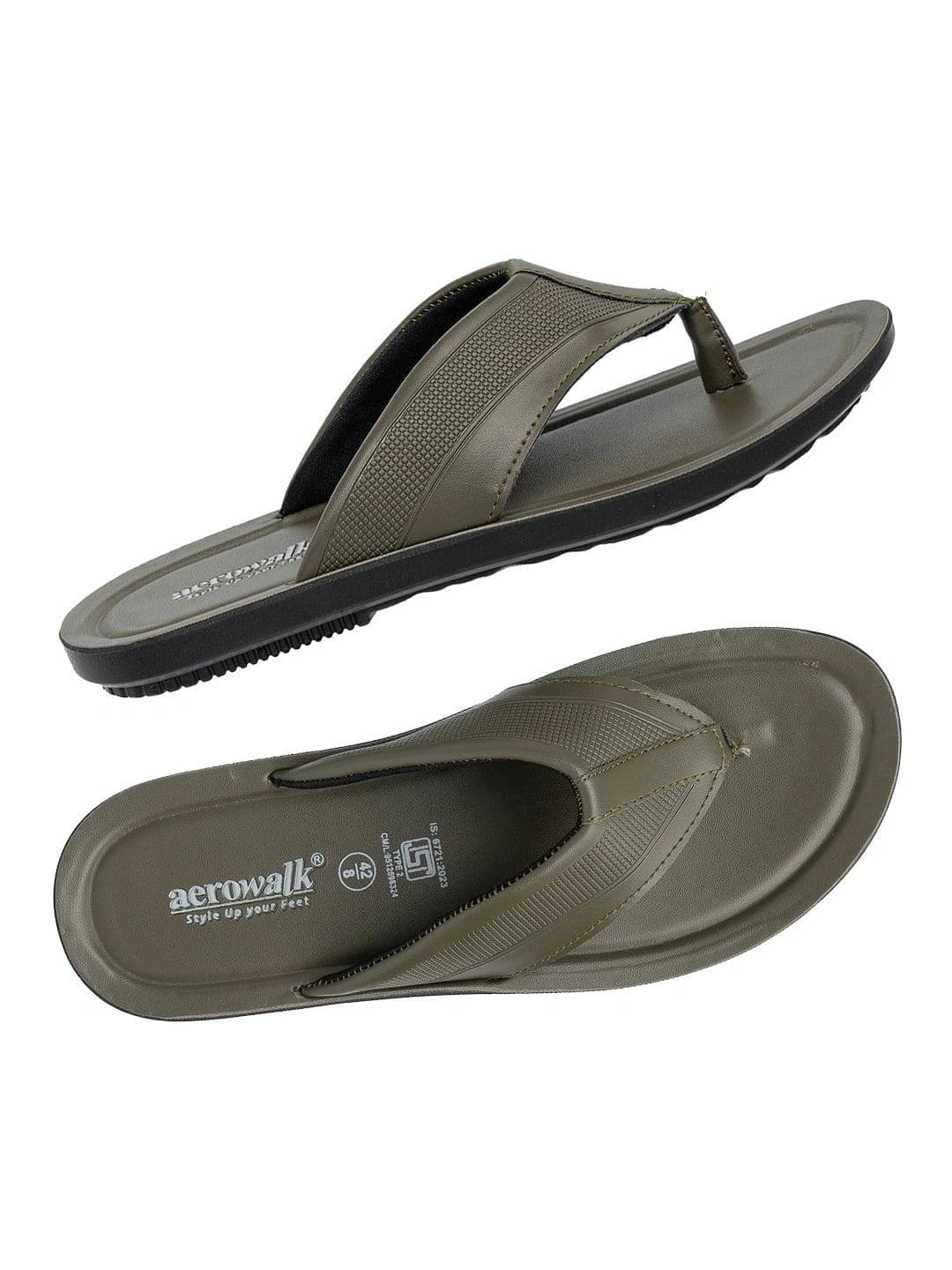 Aerowalk Men PU Thong Flip-Flops - Olive Green thumbnail 3