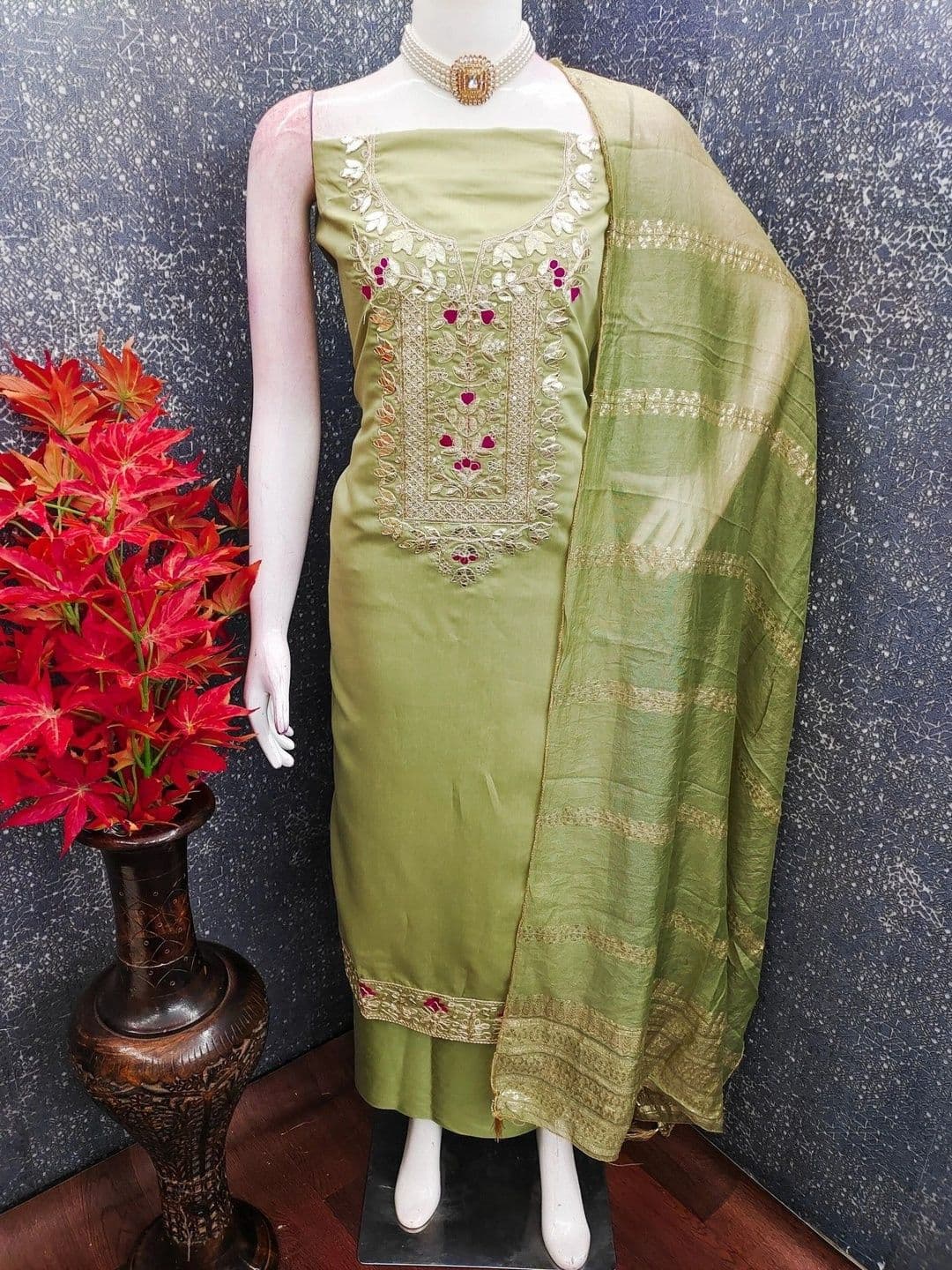 TAVAS Embroidered Pure Silk Unstitched Dress Material thumbnail 5