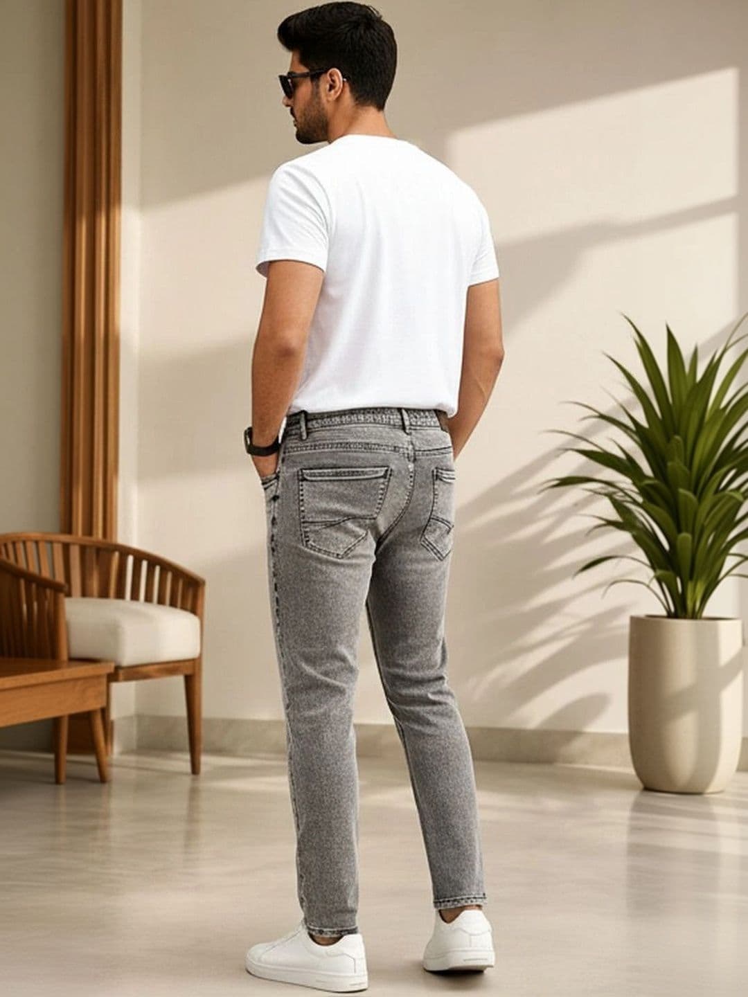 Global Jeans Men Regular Fit Mid-Rise Low Distress Jeans thumbnail 2