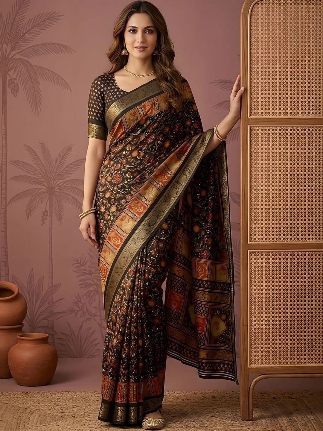 Sangria Floral Silk Blend Saree - view 1