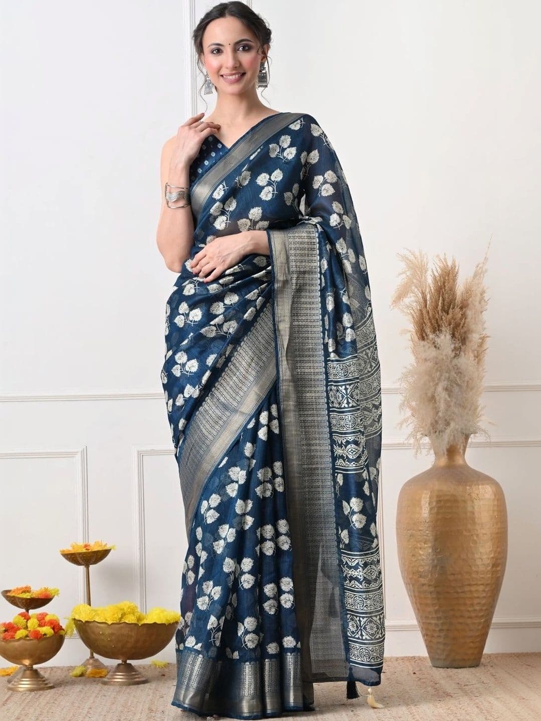 KALINI Women Floral Printed Art Silk Saree - view 1