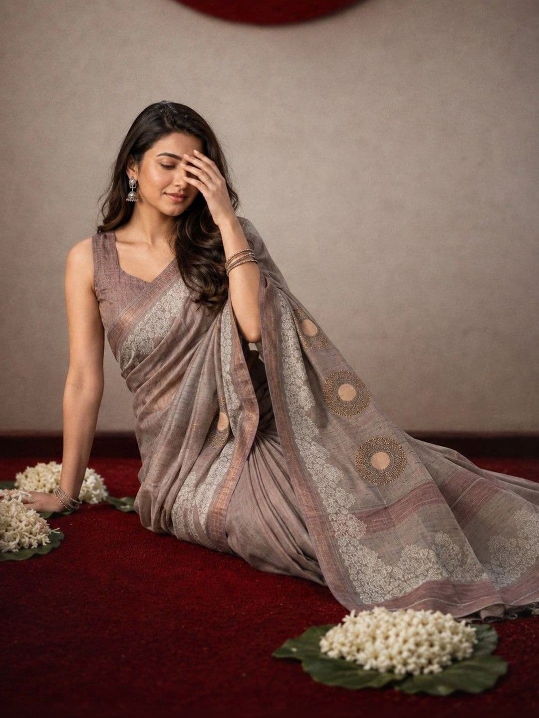 AARYAN SAREES Art silk Cream Designer saree thumbnail 6