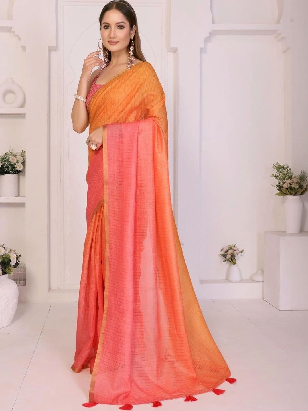 Pixie lane Ombre Zari Linen Blend Saree thumbnail 7