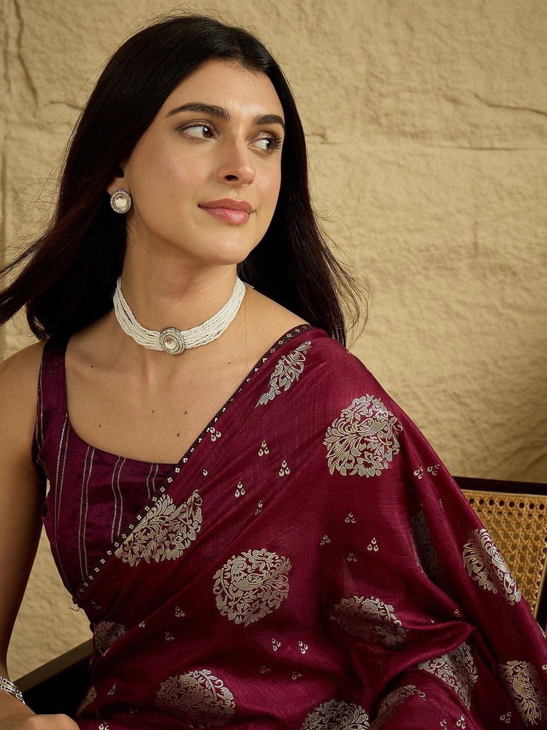 Sangria Woven Design Zari Poly Georgette Designer Saree thumbnail 7