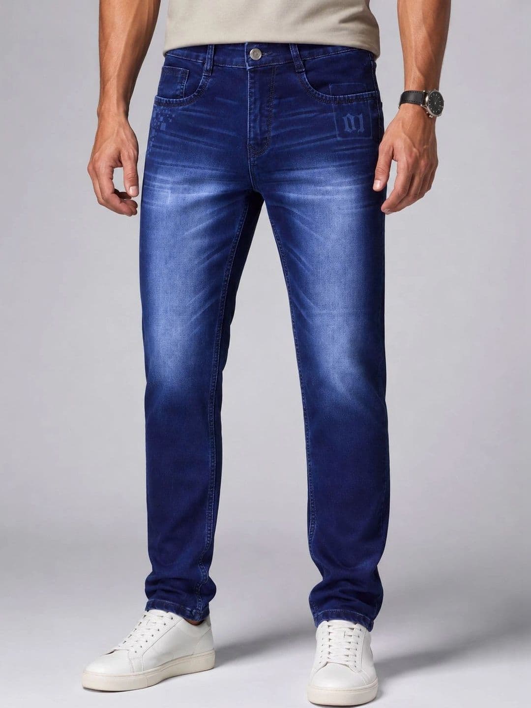 GEX Men Jean Regular Fit Mid-Rise Low Distress Printed Stretchable Jeans - view 1
