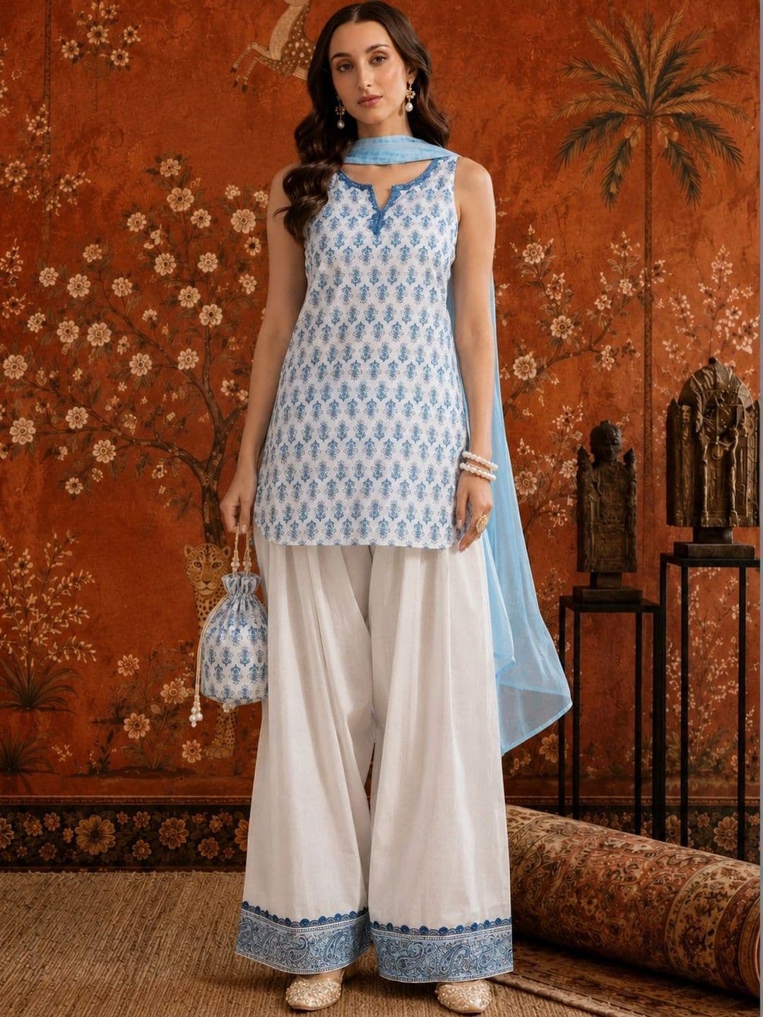 Sangria Women Ethnic Motifs Printed Regular Pure Cotton Farshi Salwar Suit Set thumbnail 4