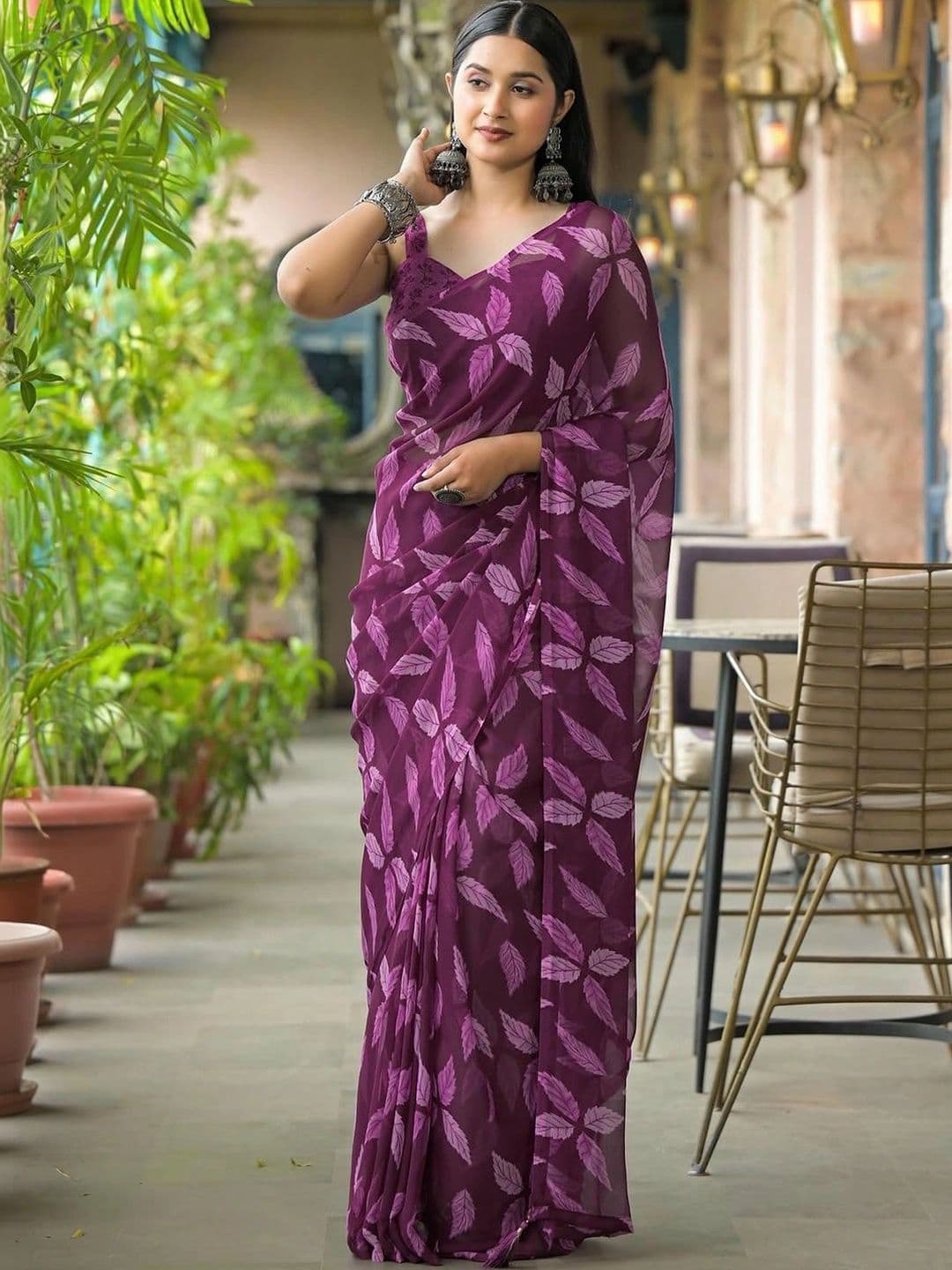 Pixie lane Floral Poly Chiffon Saree - view 1