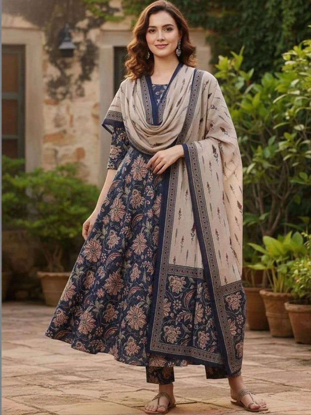 Chhipa Prints Women Floral Printed Empire Kurta with Trousers & With Dupatta thumbnail 4