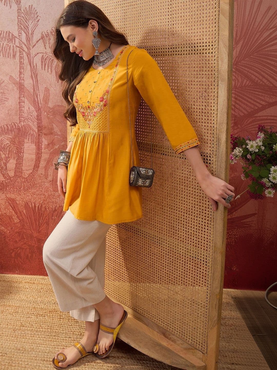 Sangria Floral Embroidered Empire Kurti thumbnail 5