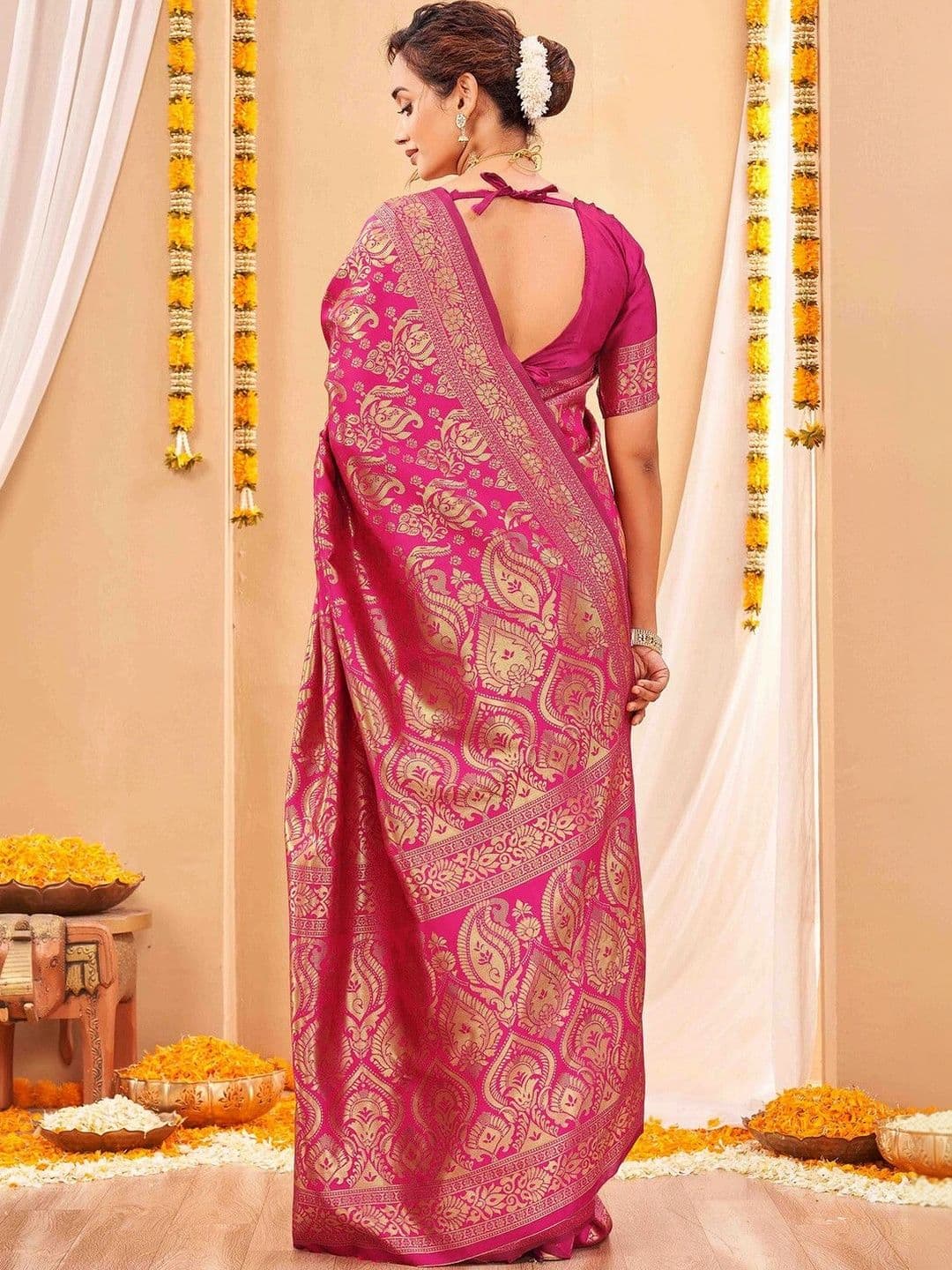 KALINI Woven Design Zari Art Silk Fusion Banarasi Saree thumbnail 3