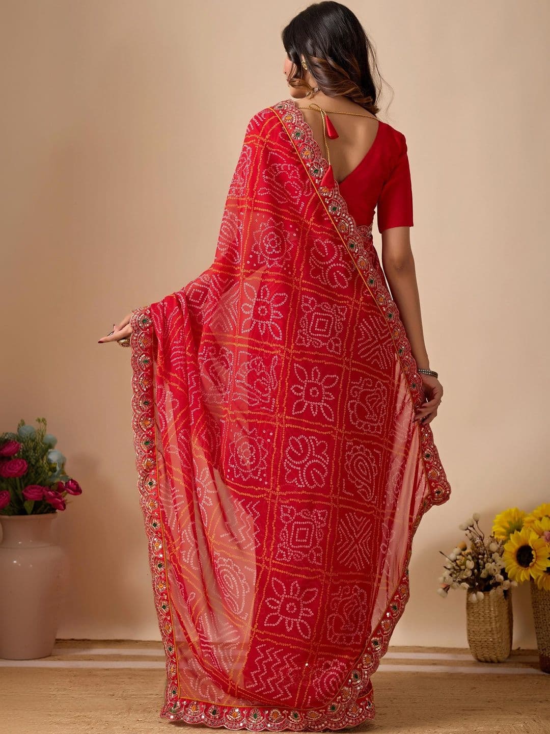 BELADIYA FASHION Bandhani Embroidered Pure Georgette Bandhani Saree thumbnail 3