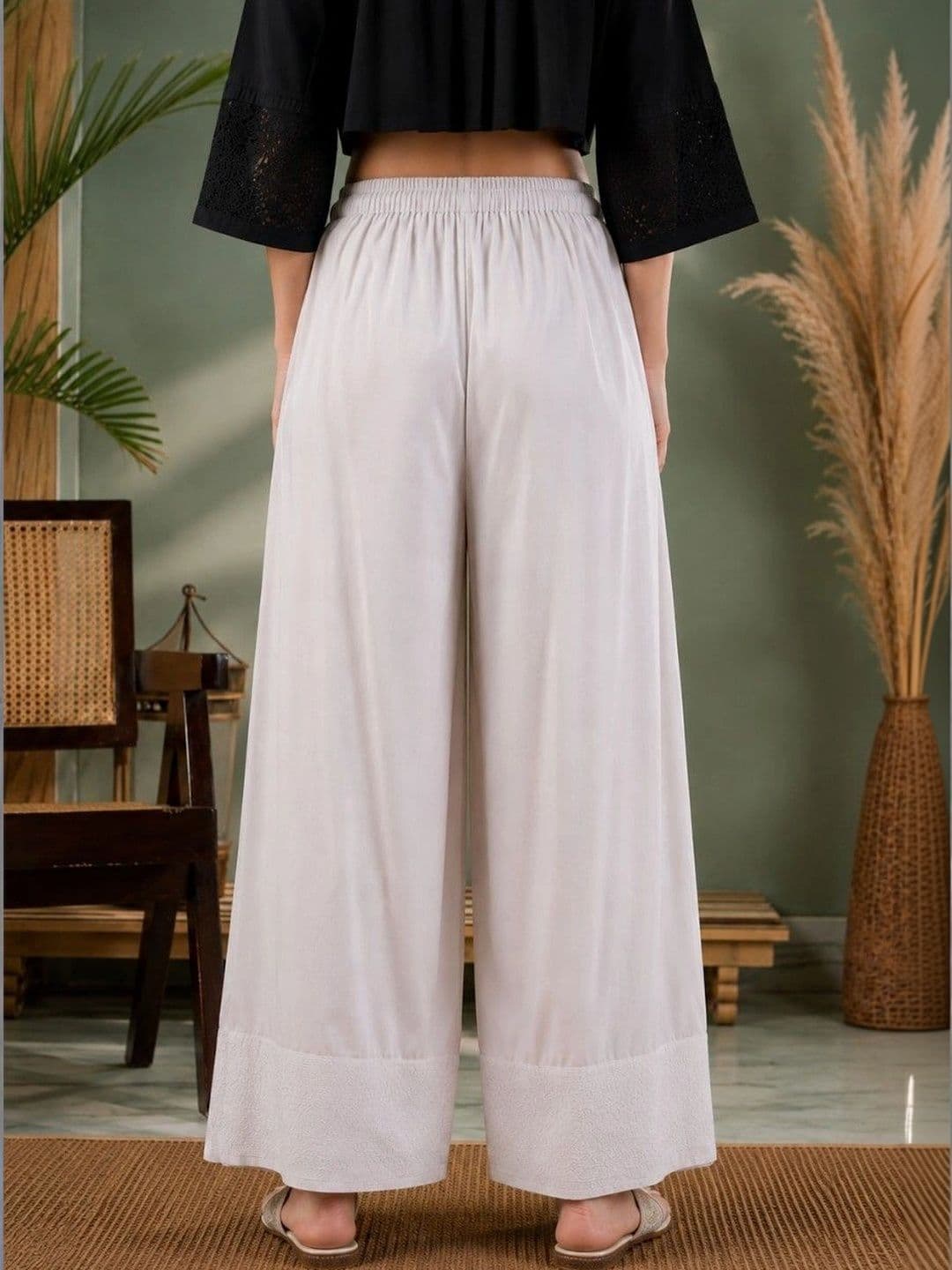 Sangria Women Pleated Thread Work Pure Cotton Top with Palazzos thumbnail 6