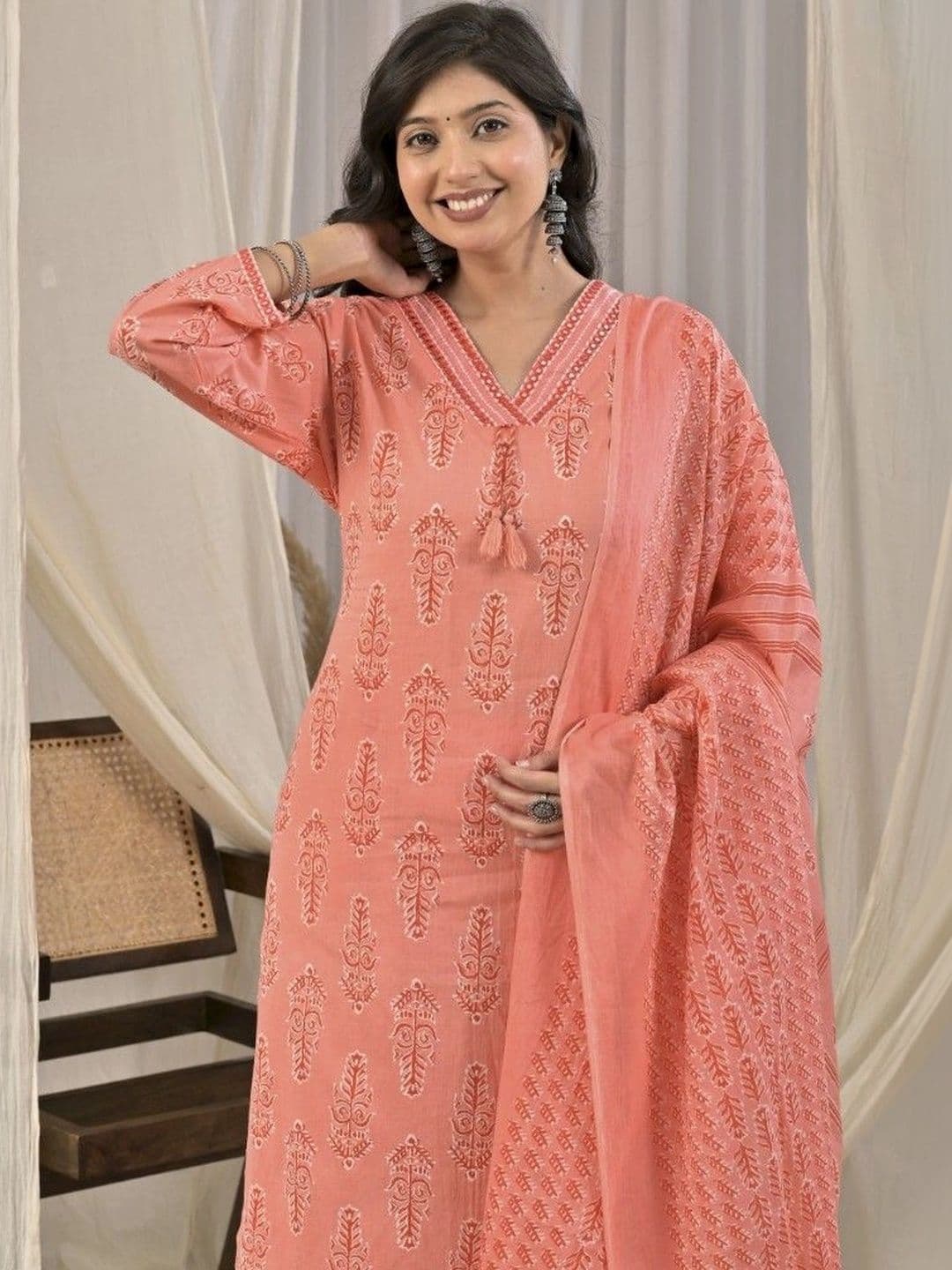 Yashee Women Ethnic Motifs Printed Regular Pure Cotton Kurta with Trousers & With Dupatta - view 1
