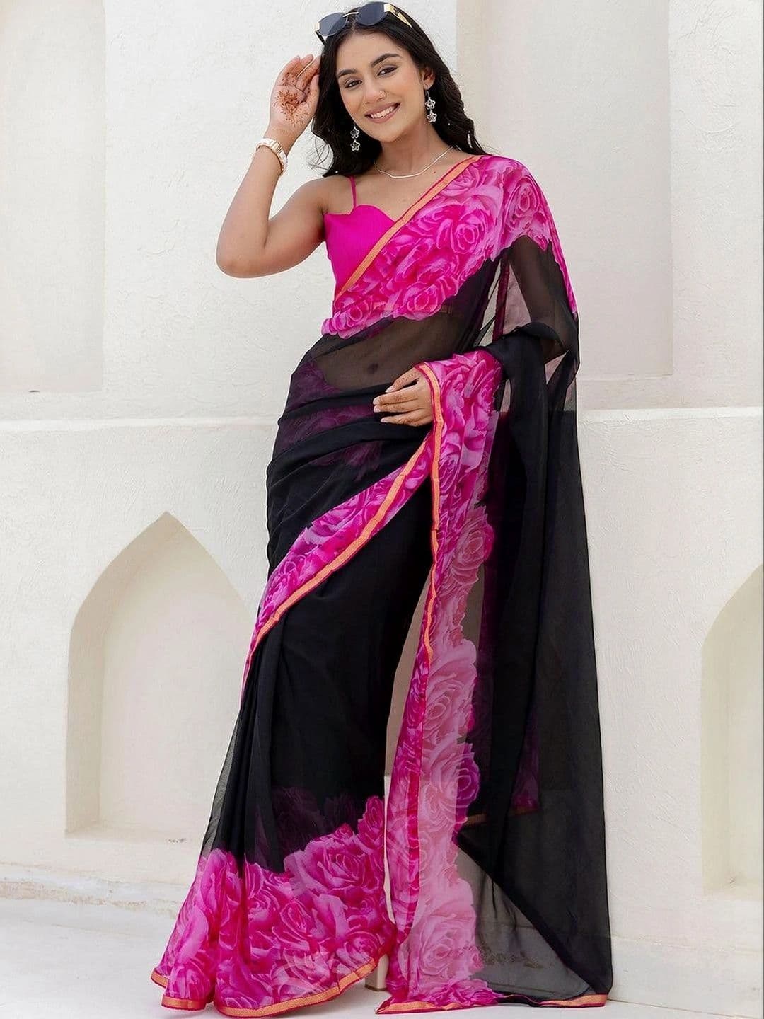 SANISA Floral Pure Chiffon Saree - view 1