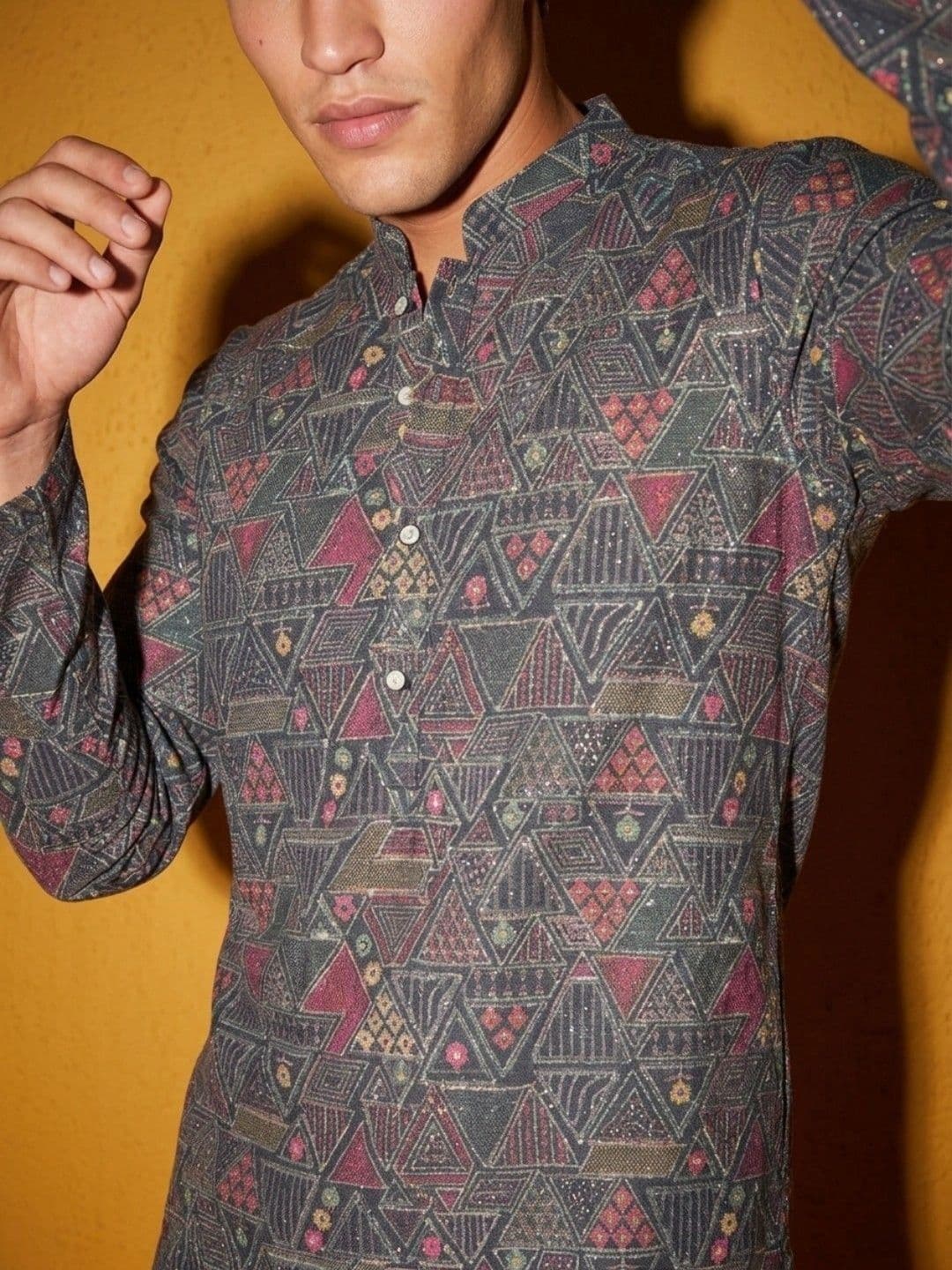DRIP CHOWK Men Geometric Printed Kurta thumbnail 2