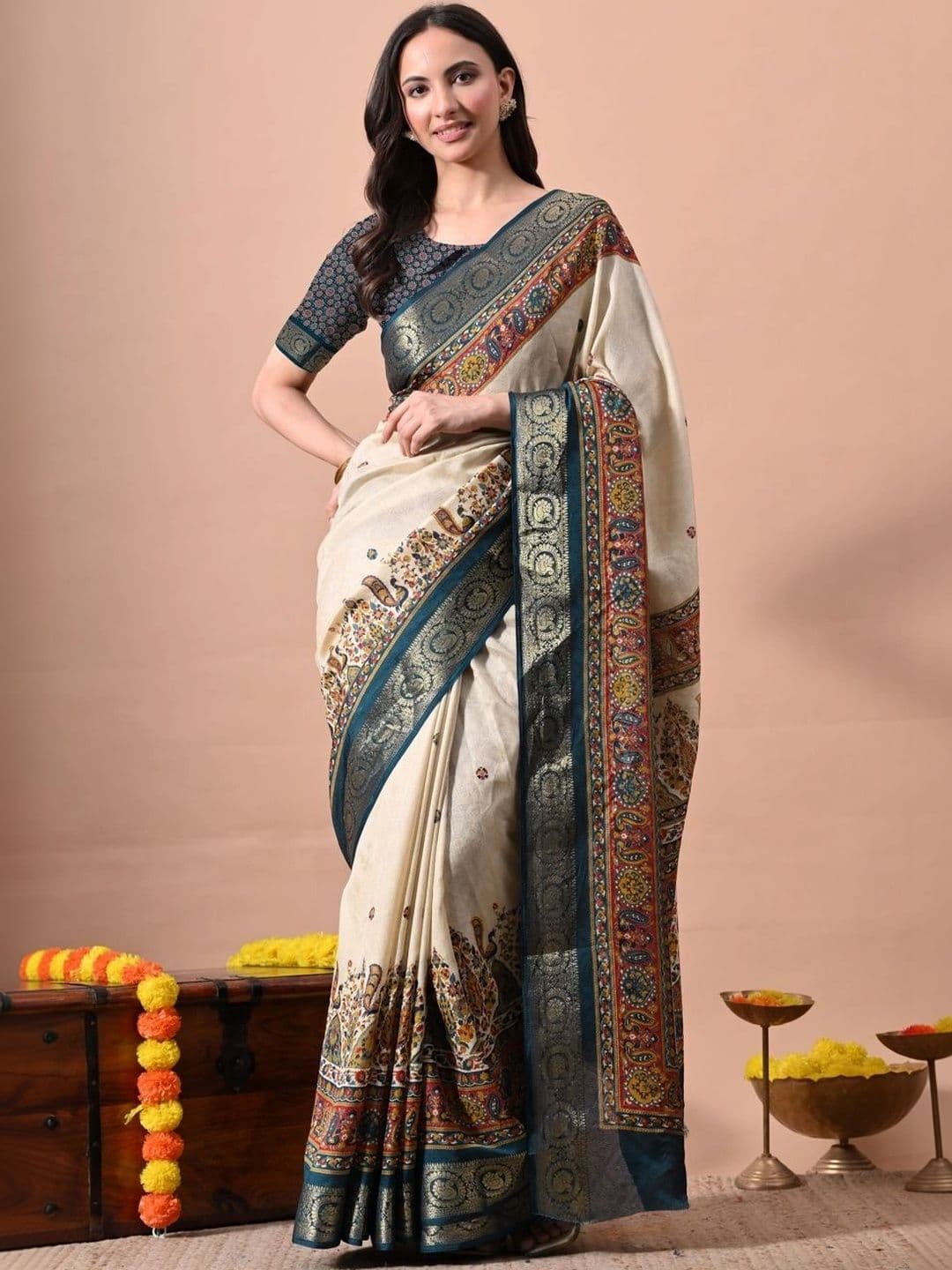 KALINI Woven Design Zari Silk Cotton Saree - view 1