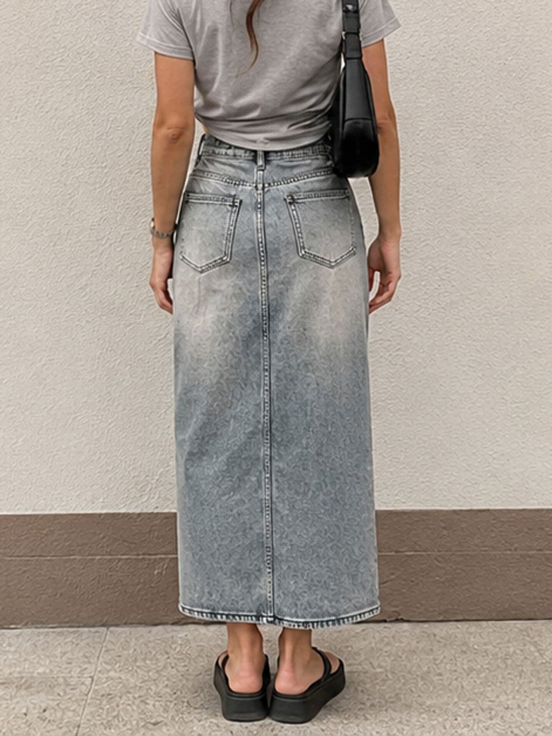 StyleCast Women Pure Cotton Washed Front Slit Midi A-Line Skirt thumbnail 4