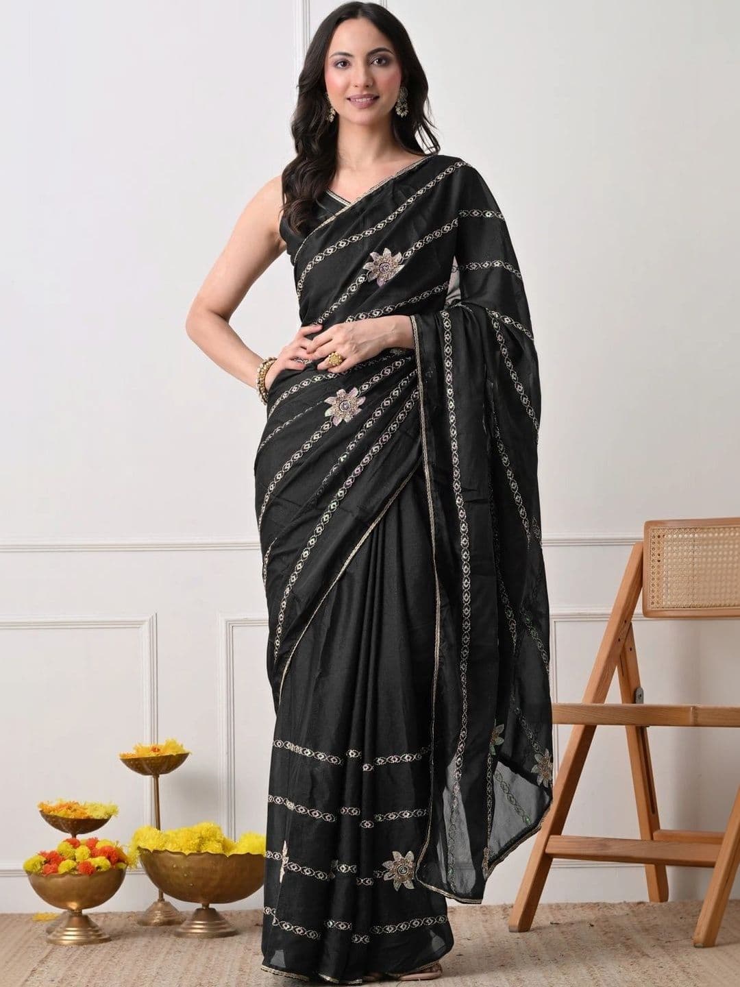 KALINI Embellished Embroidered Poly Georgette Saree thumbnail 7