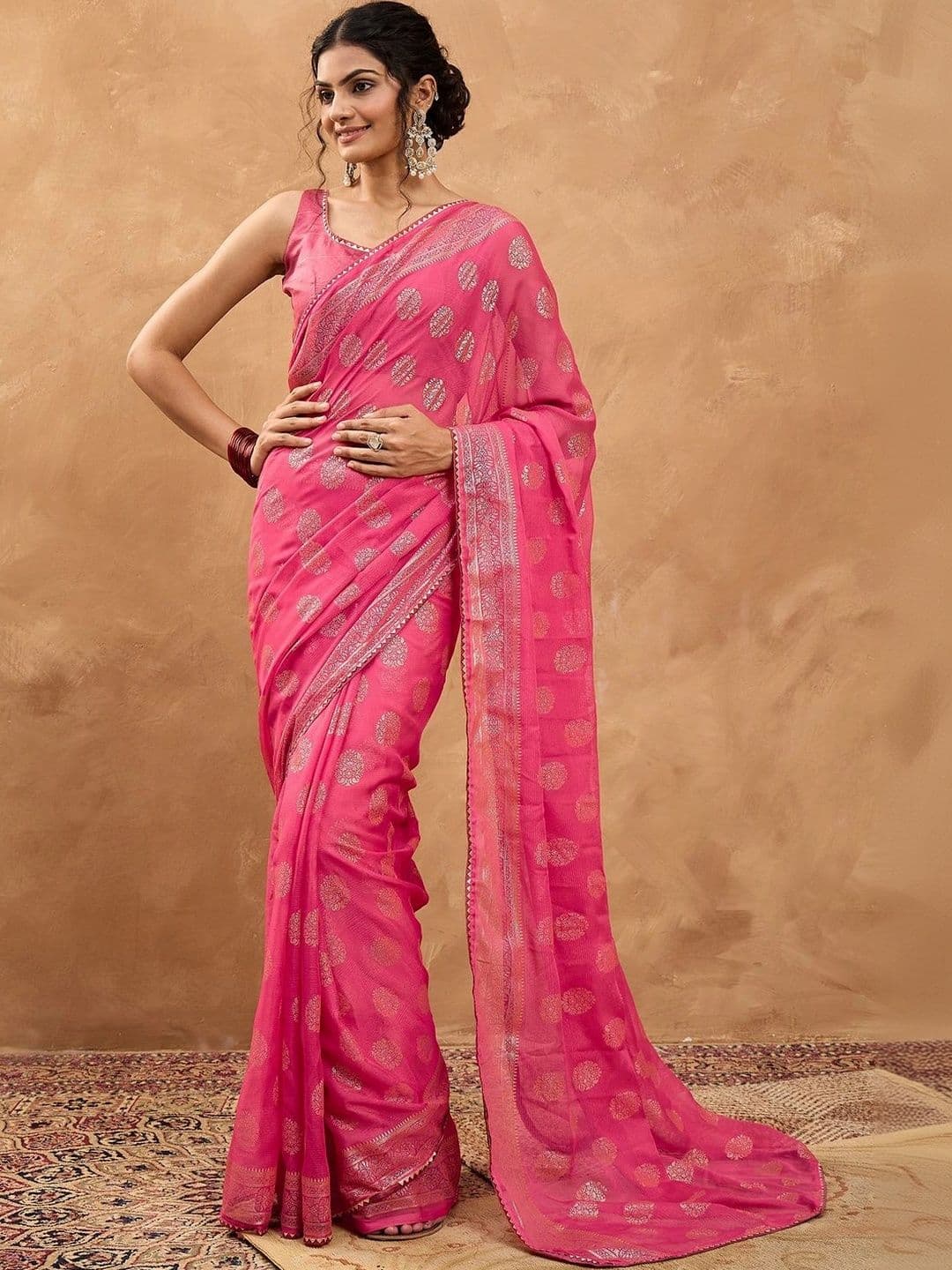 Sangria Embellished Zari Poly Chiffon Designer Chanderi Saree - view 1