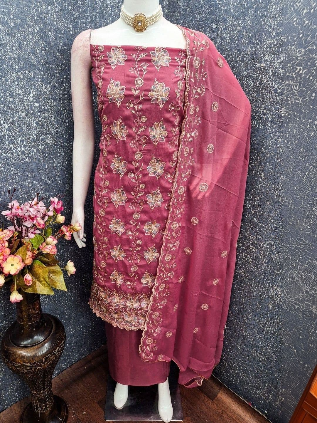 TAVAS Embroidered Unstitched Dress Material - view 1