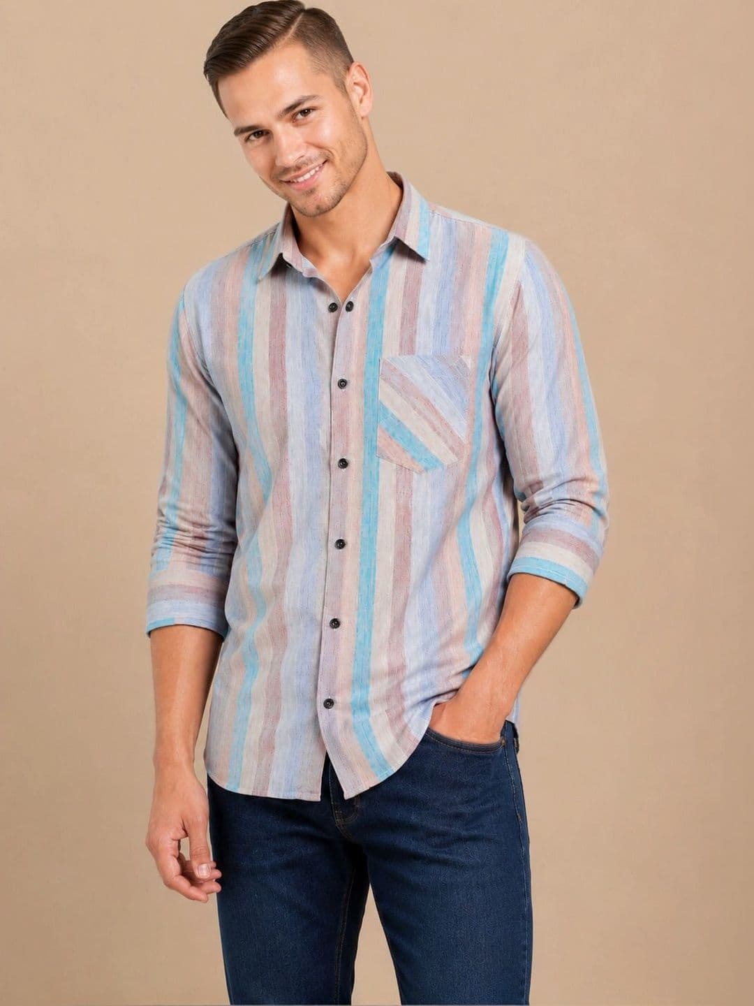 Mast & Harbour Men Comfort Multi Stripes Striped Casual Shirt thumbnail 2