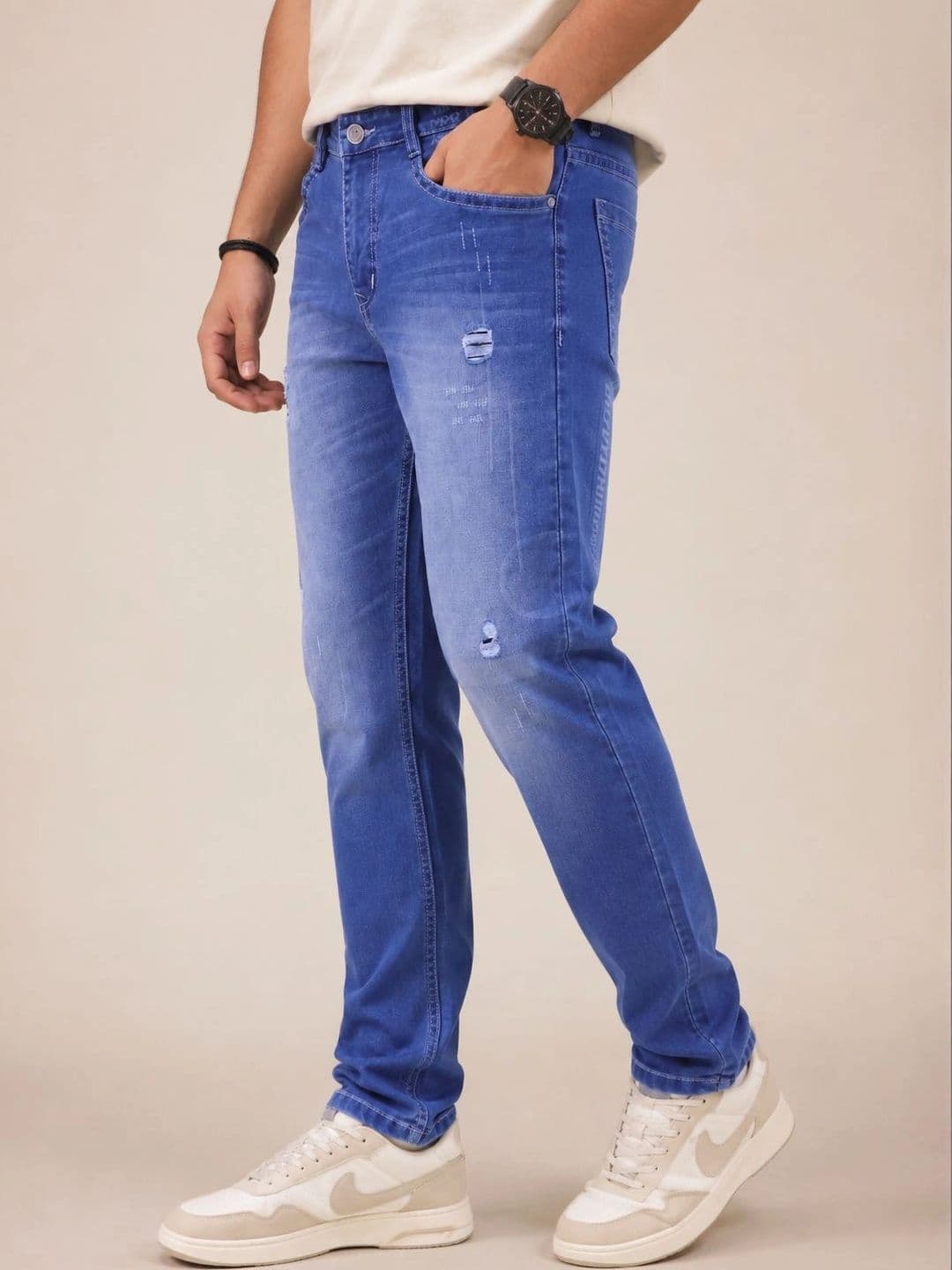 GEX Men Jean Regular Fit Mid-Rise Mildly Distressed Stretchable Jeans thumbnail 6