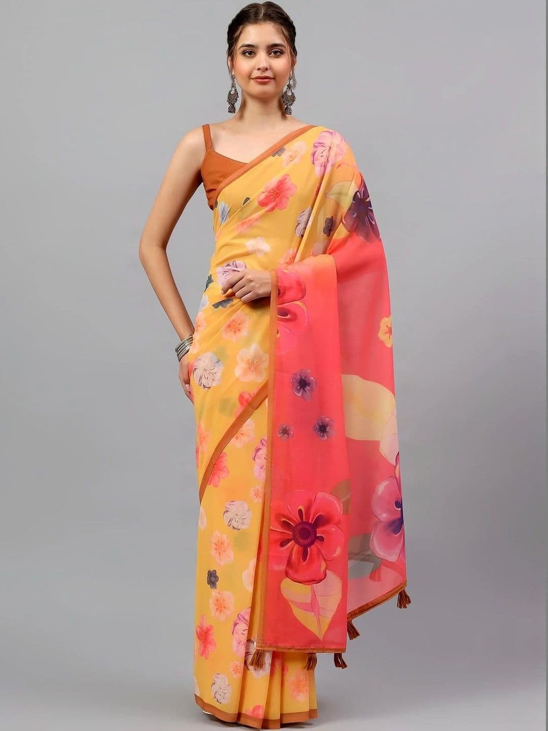 Pixie lane Floral Poly Georgette Saree thumbnail 2