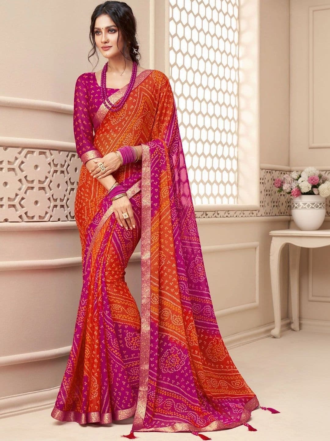 SANISA Bandhani Pure Chiffon Saree - view 1