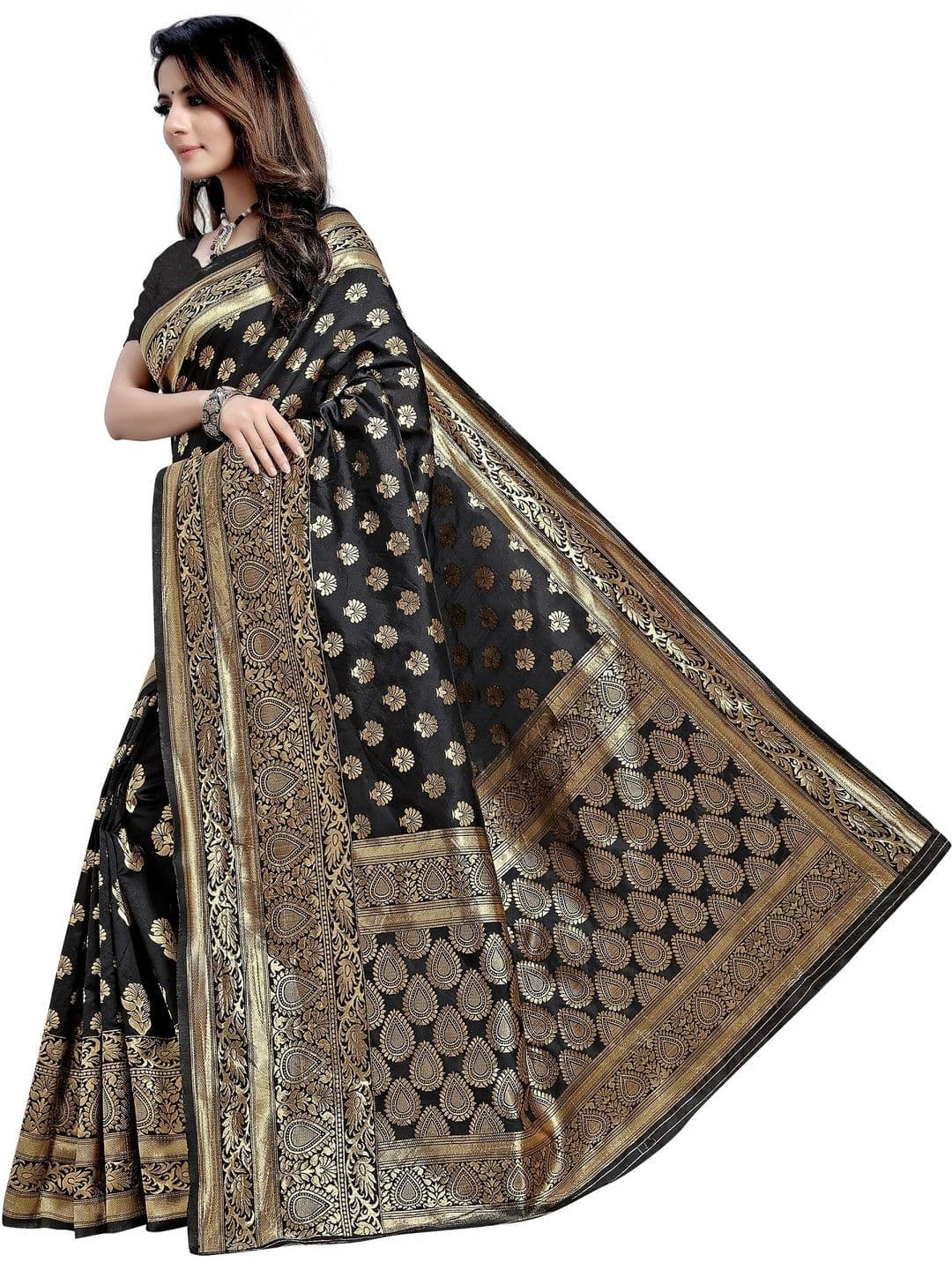 TINA FASHION Woven Design Zari Art Silk Fusion Banarasi Saree thumbnail 3