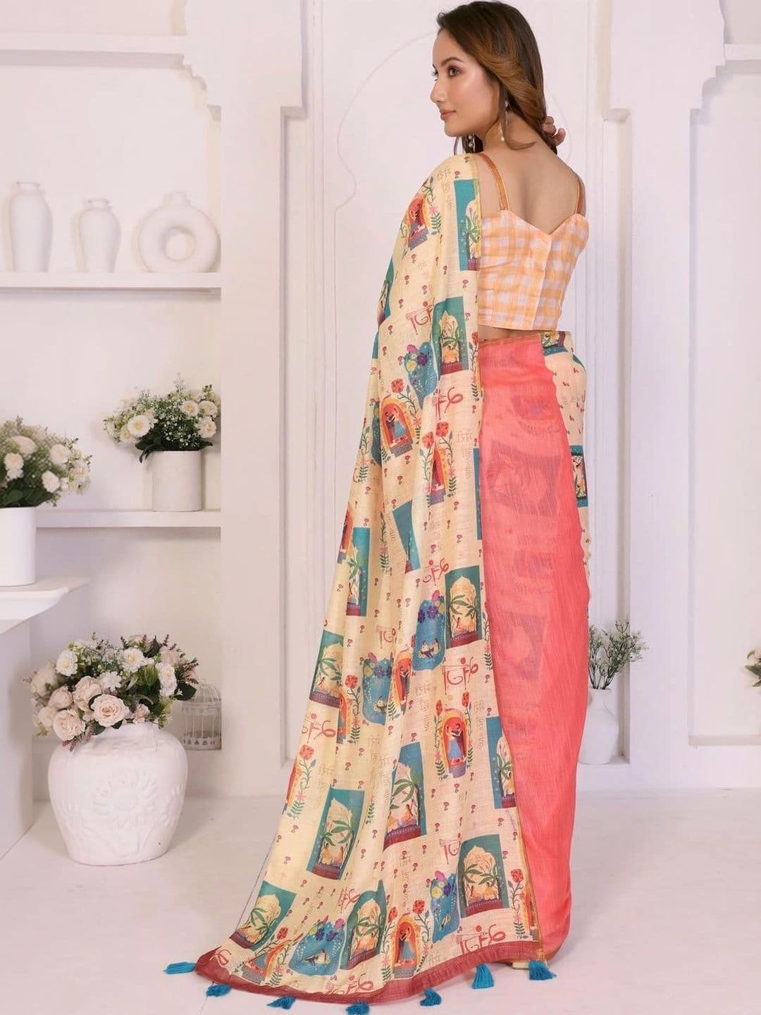 Pixie lane Women  Ethnic Motifs Zari Linen Blend Saree thumbnail 7
