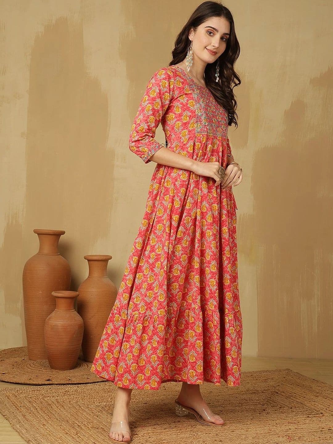 Sangria Women Floral Printed Mirror Work Indie Florals Anarkali Kurta thumbnail 6