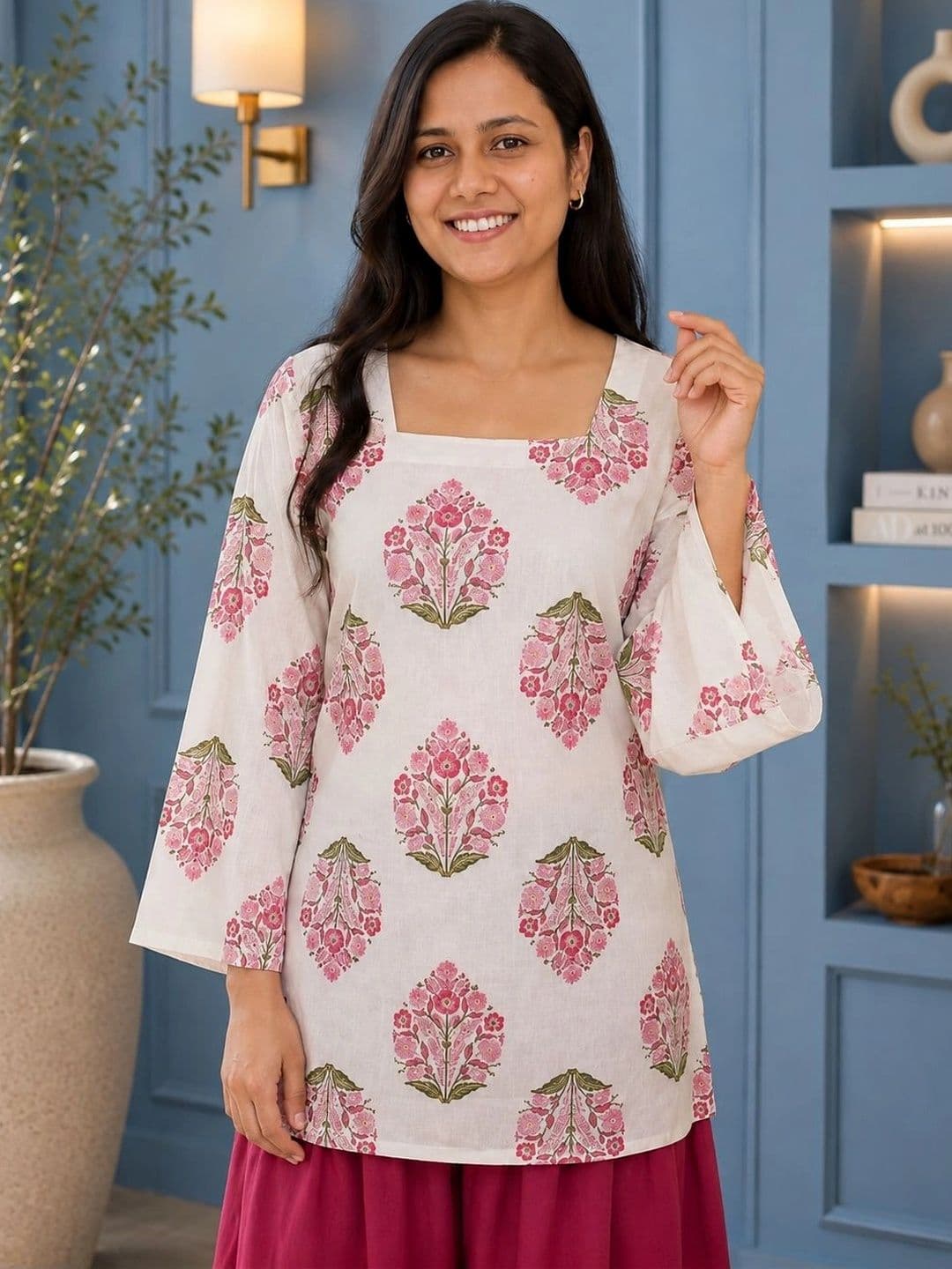 HERE&NOW Women Floral Printed Regular Pure Cotton Kurta with Patiala thumbnail 3