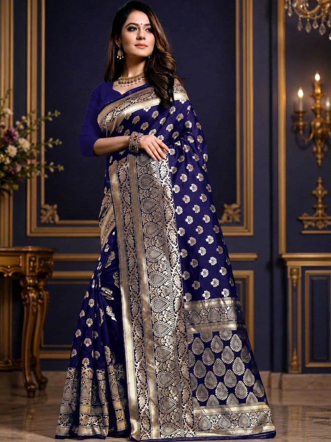 TINA FASHION Woven Design Zari Art Silk Fusion Banarasi Saree - view 1
