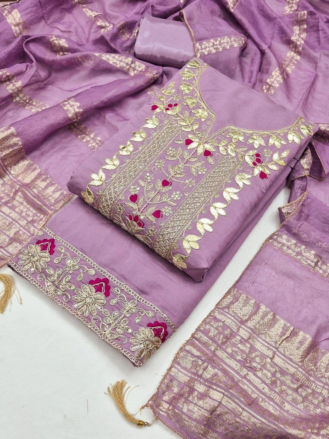 TAVAS Embroidered Pure Silk Unstitched Dress Material thumbnail 4