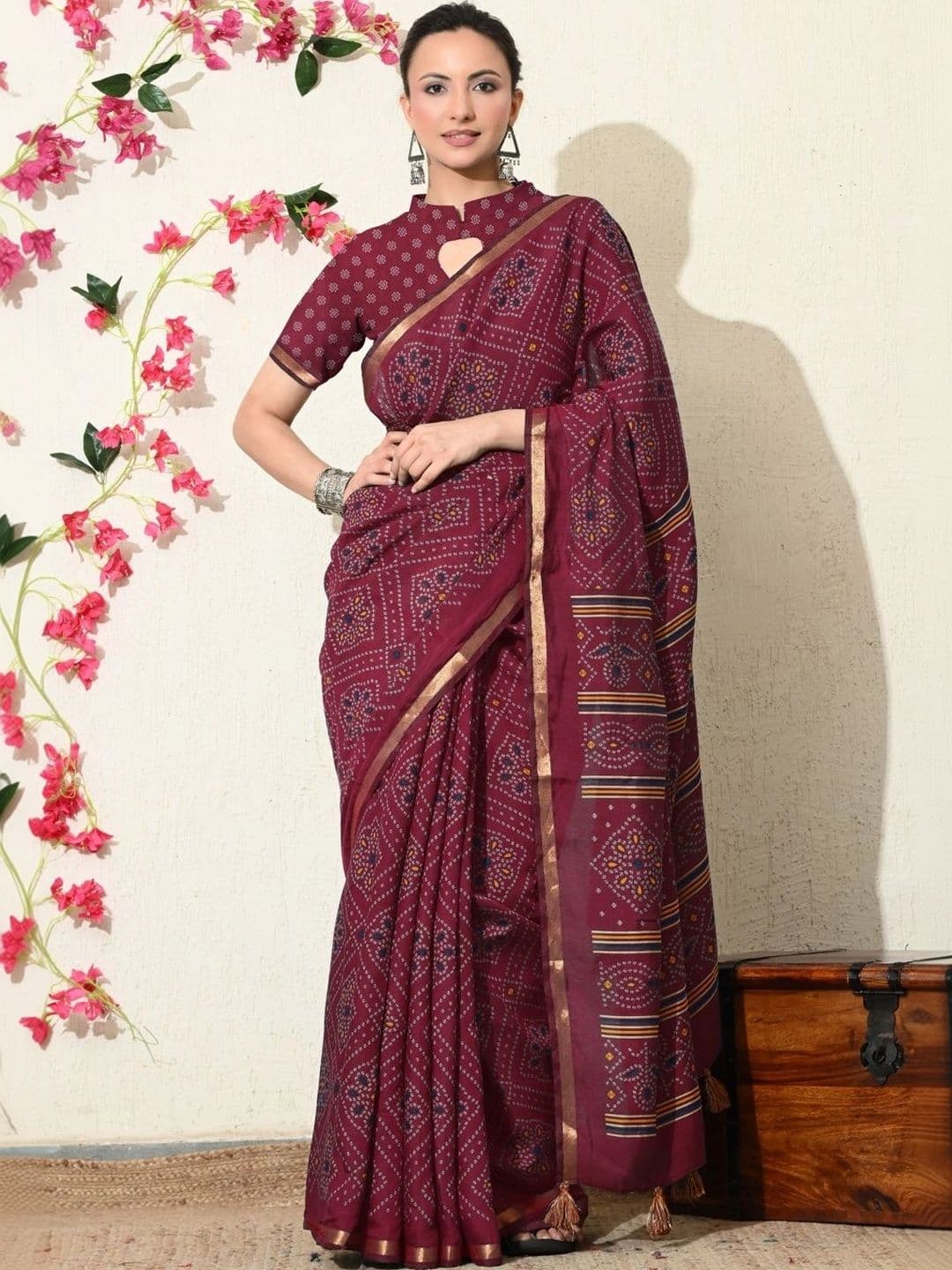 KALINI Women's Block Print Saree thumbnail 5