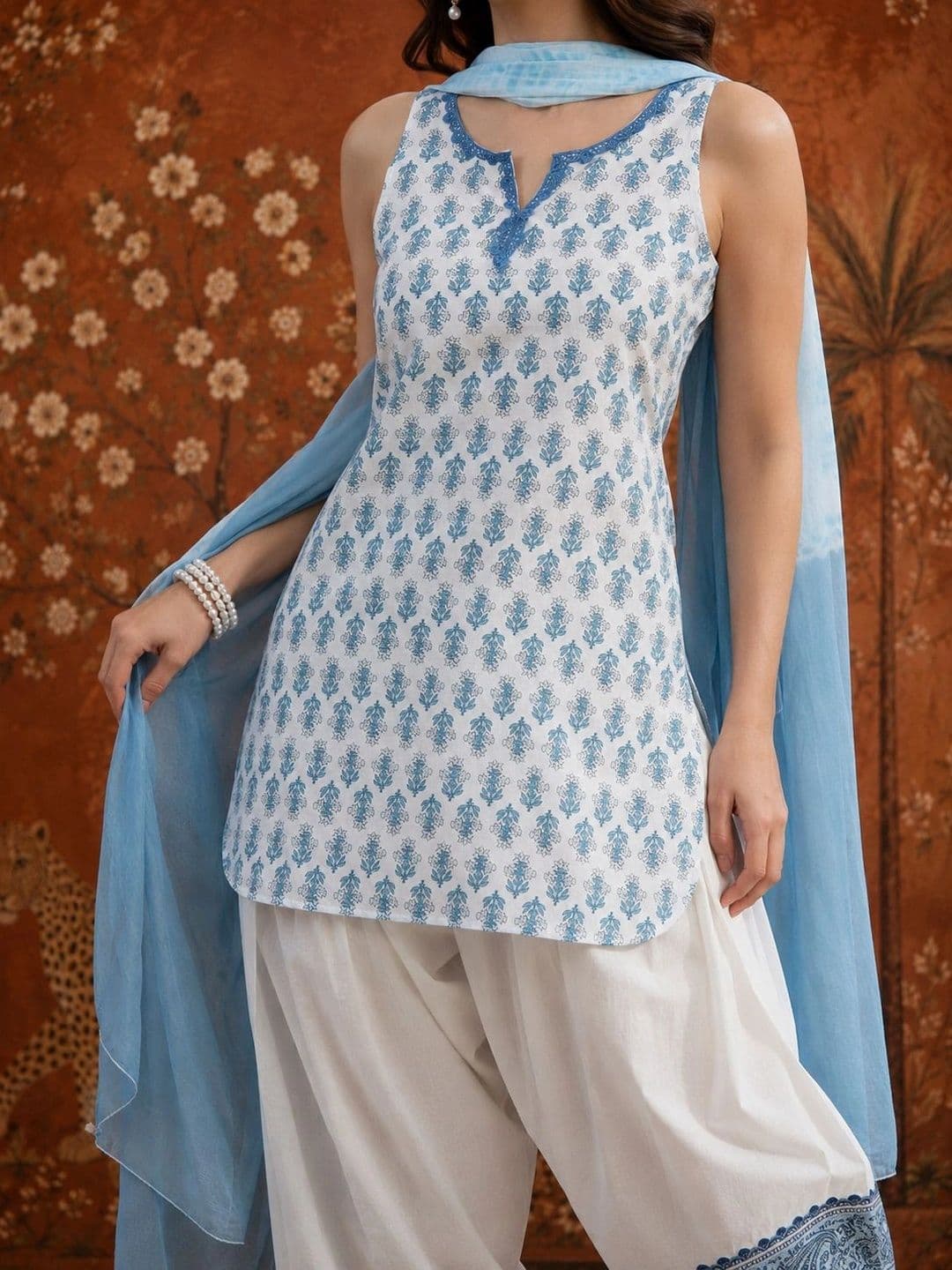 Sangria Women Ethnic Motifs Printed Regular Pure Cotton Farshi Salwar Suit Set thumbnail 6