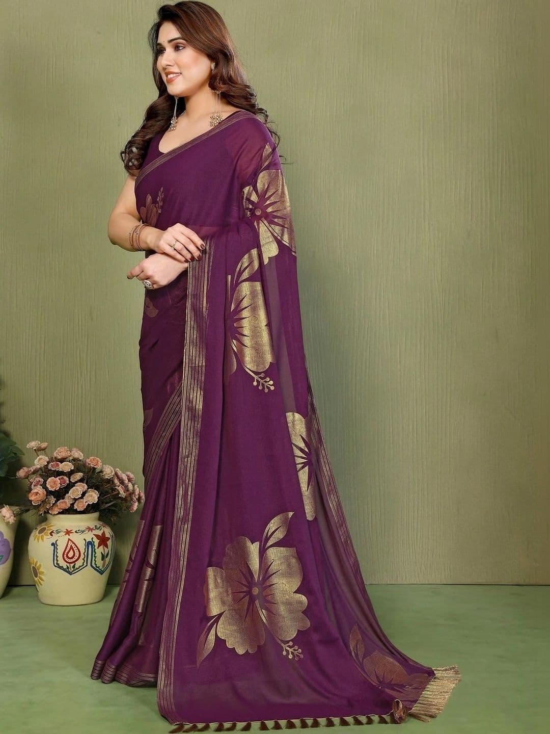 Pixie lane Floral Zari Pure Georgette Saree thumbnail 7