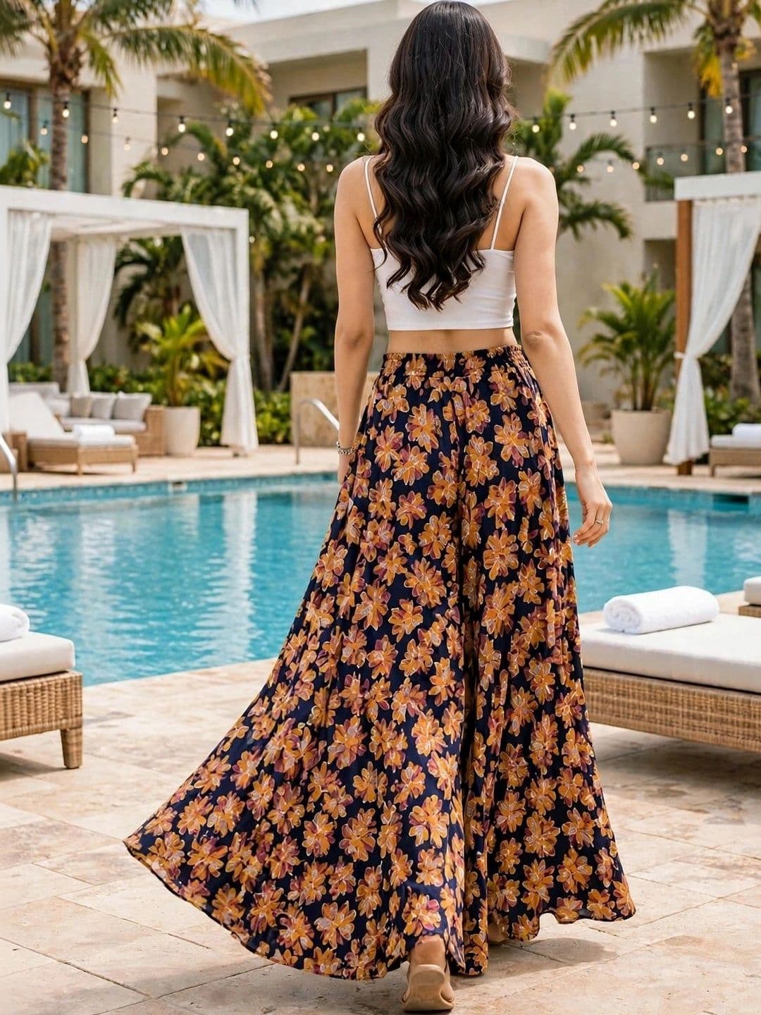 DIVYABHUMI FASHION Women Floral Printed Crepe Palazzos thumbnail 3